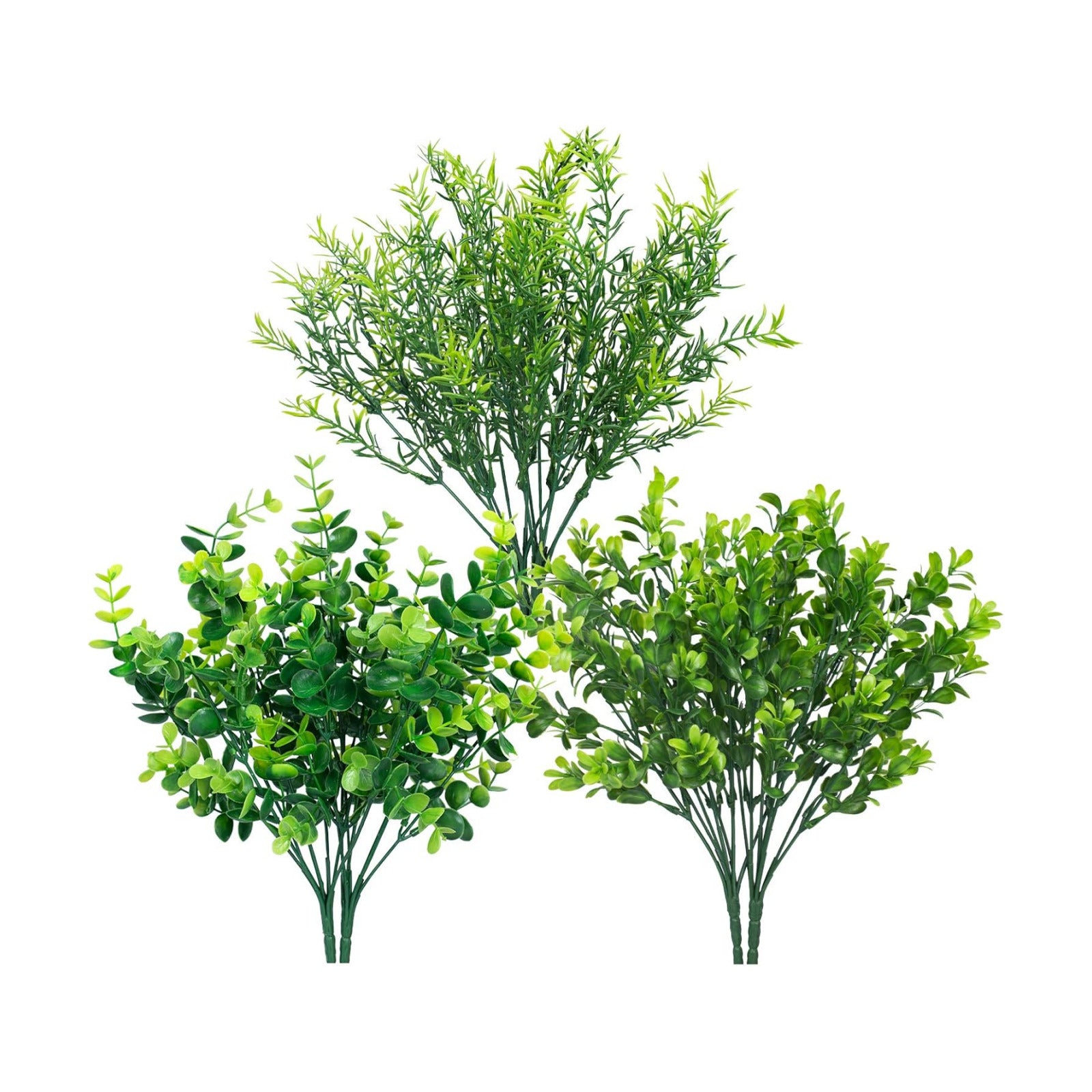6 Bundles Artificial Greenery Stems Mixed Fake Plastic Plants Eucalyptus Rosemary Faux / Green