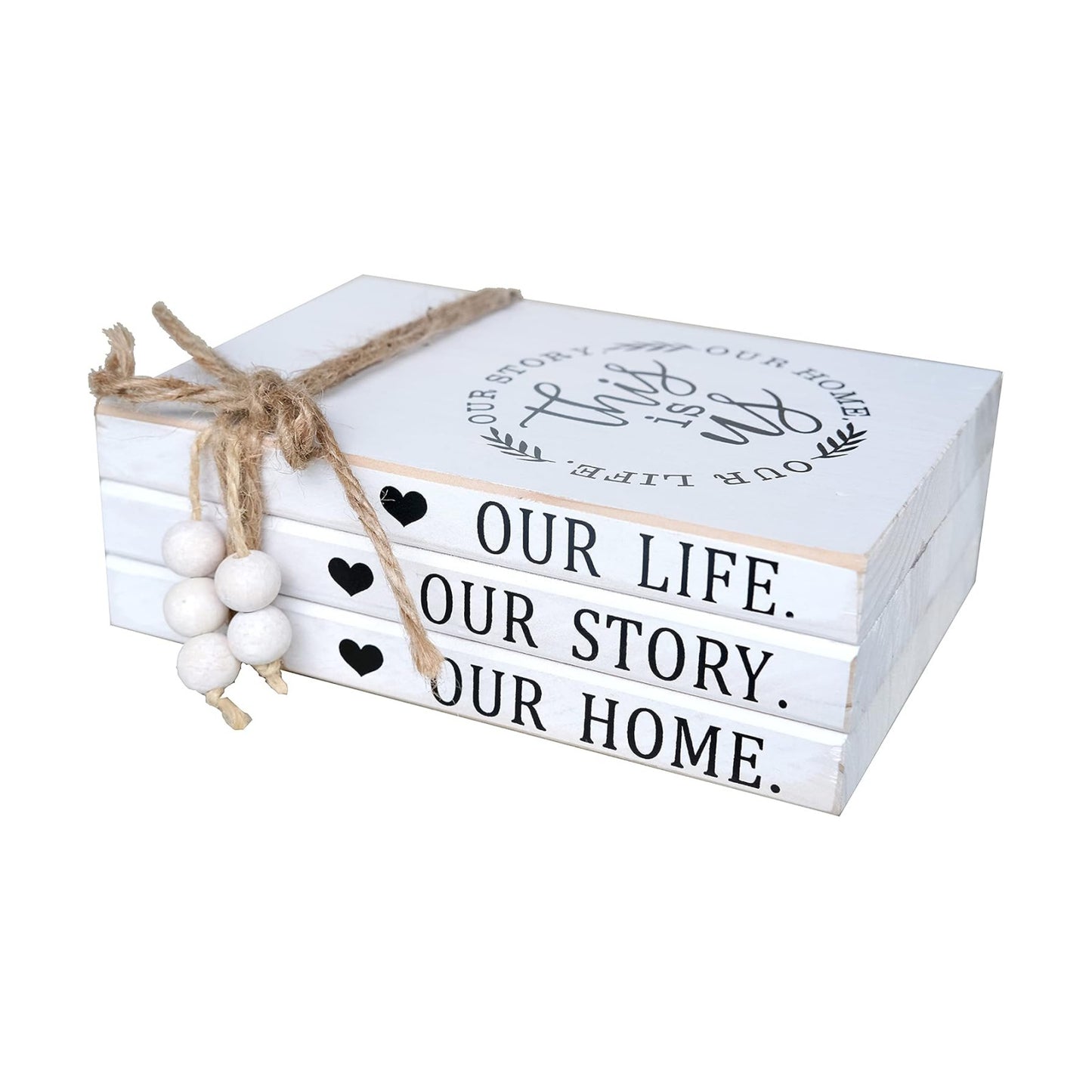 Wood Decorative Books Stack Rustic Home Decor Stack Wooden Books for Modern / This Is Us / White