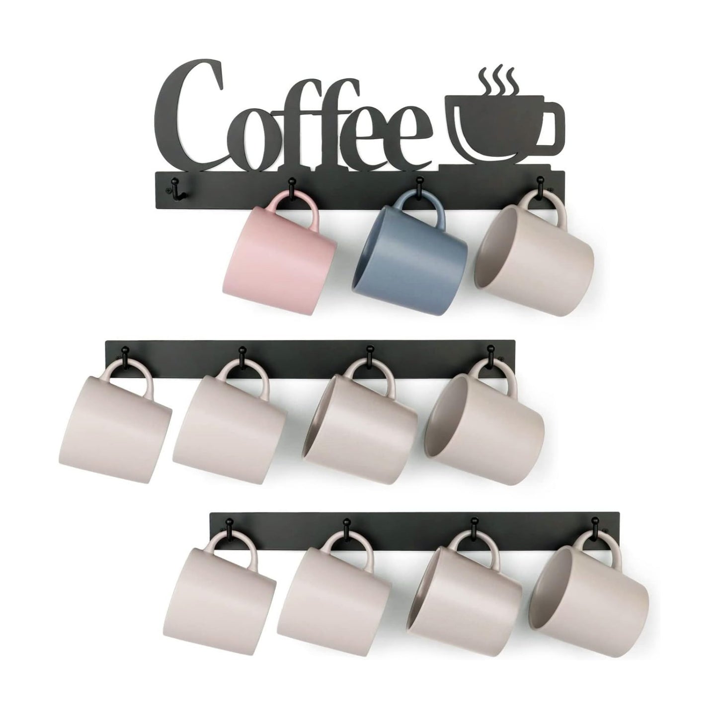 HULISEN Coffee Mug Wall Rack, Coffee Cup Holder Wall Mounted with 12 Hooks | Metal Coffee Sign, Space-Saving Cup