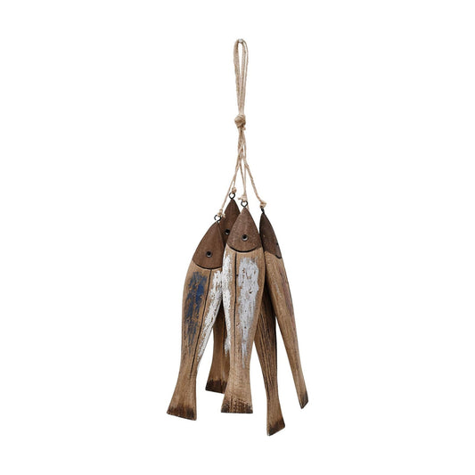 Wood Fish Decor Ornament Wall Hanging Decorations / Natural Color / Set of 5