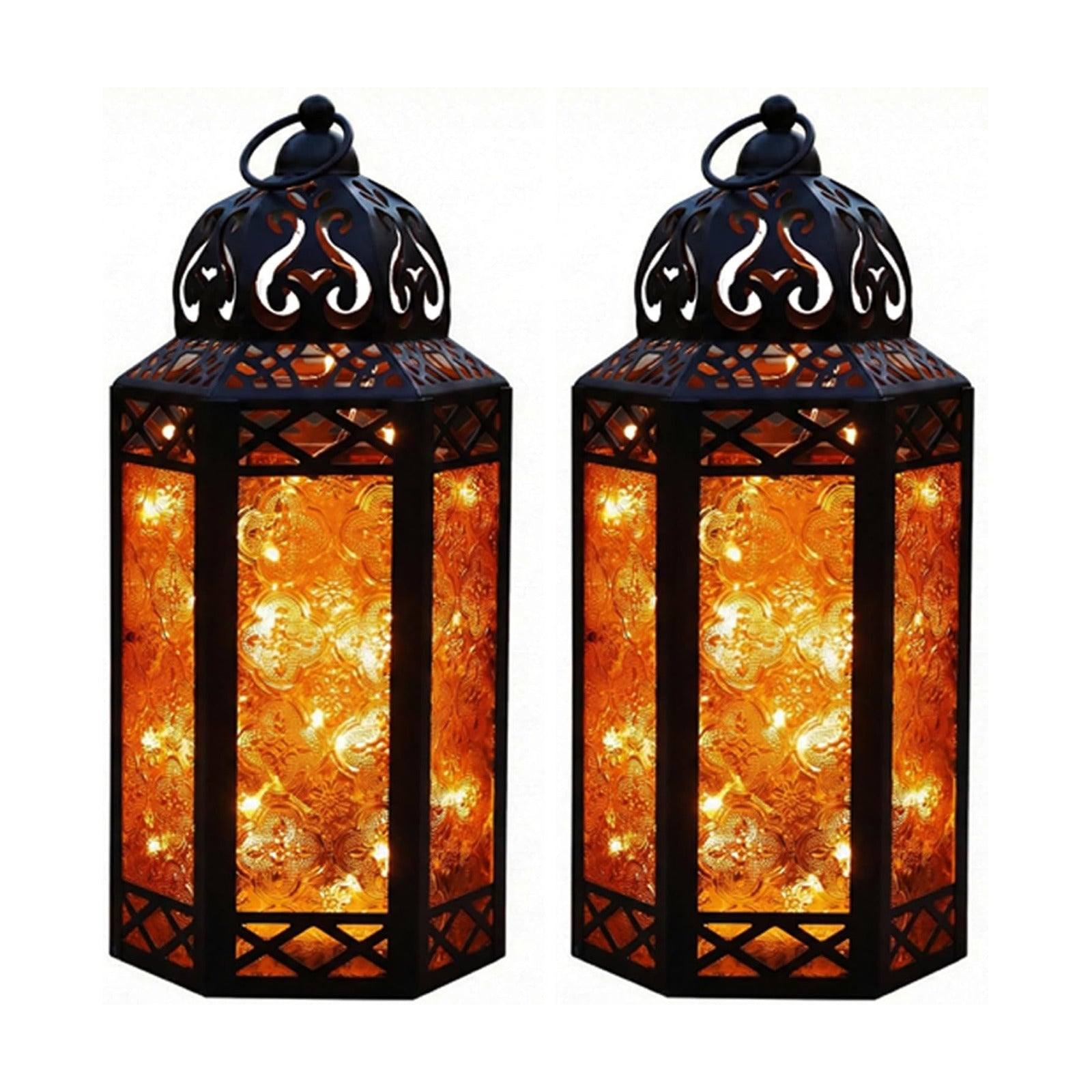 Vela Lanterns Decorative Indoor LED Light Halloween Holder, Amber, L, 2-PK | Orange Fall Decorations, Fantasy Moroccan