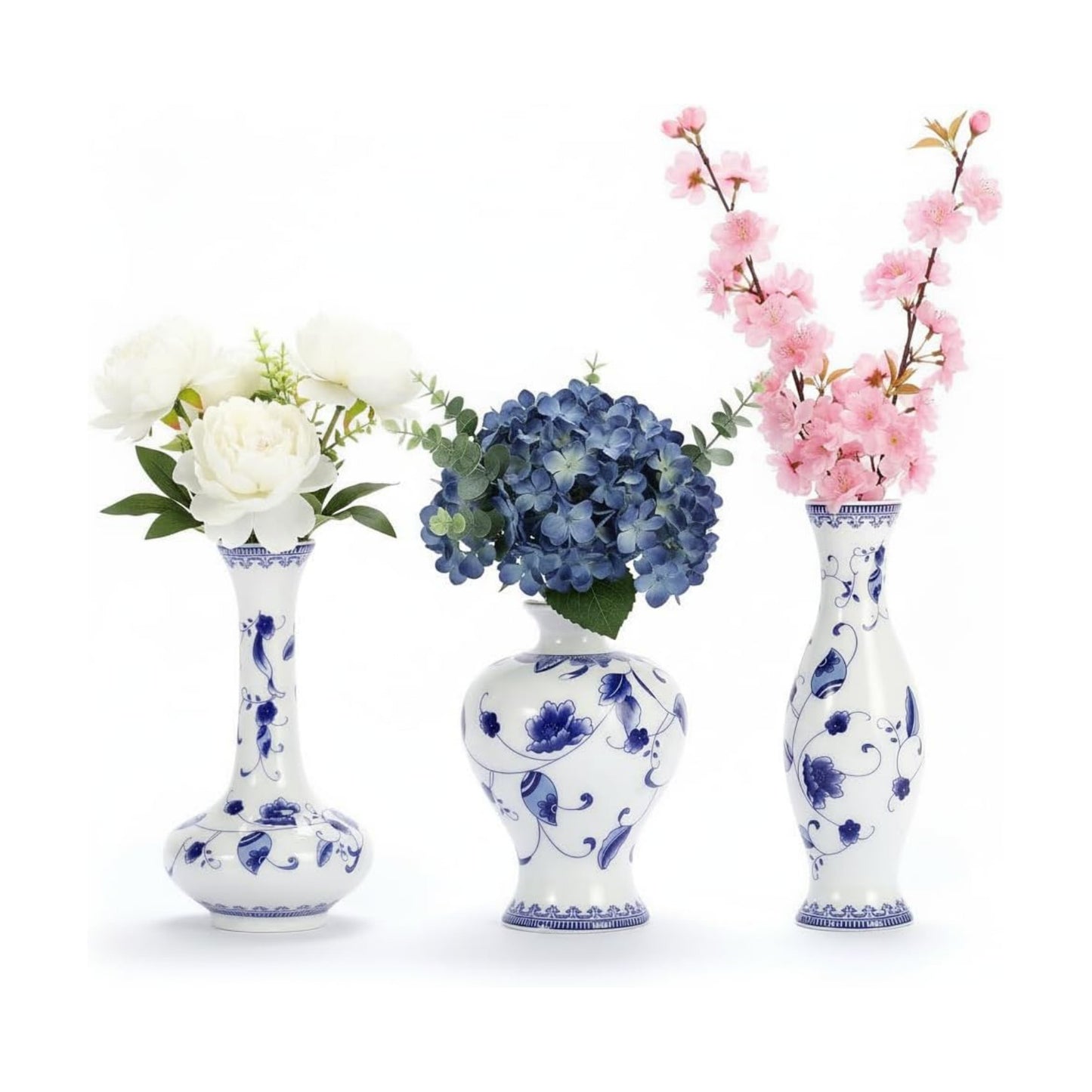 Chinese Ceramic Vase Set / Light Blue / Set of 3