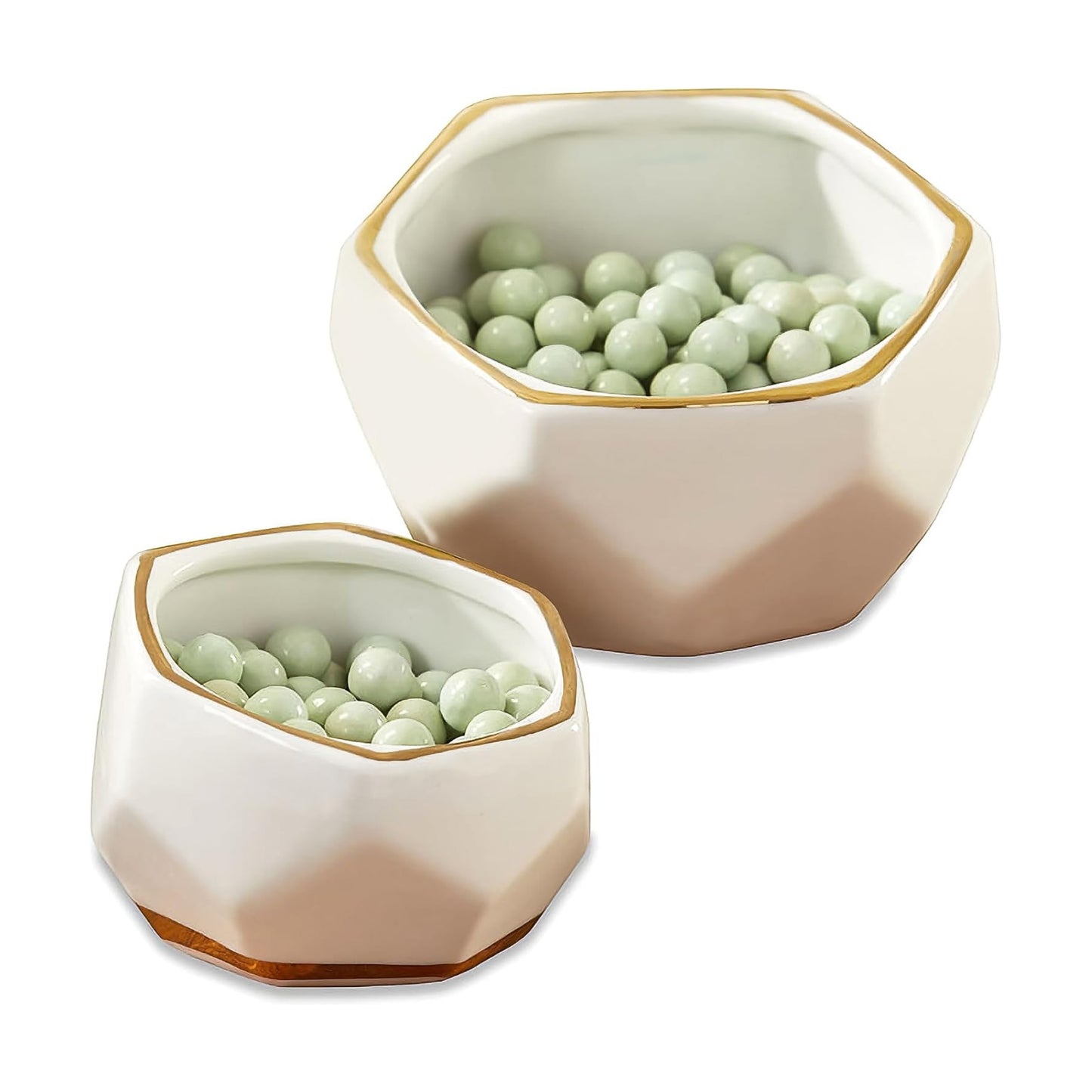 Geometric Ceramic Planters Decorative Bowls / Small & Medium / White / Set of 2