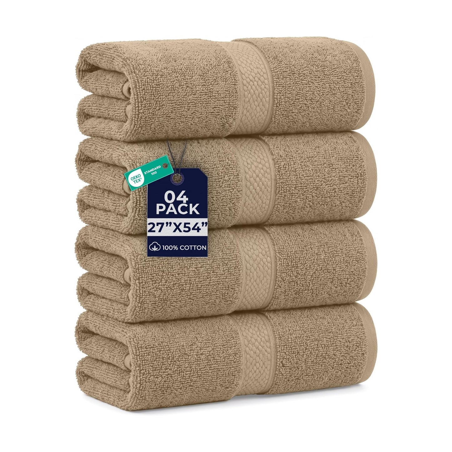 DAN RIVER 600 GSM Cotton Large Bath Towels Set of 4, 27 x 54 Inches, Tan | Larger & Lighter Weight Towels for Bathroom