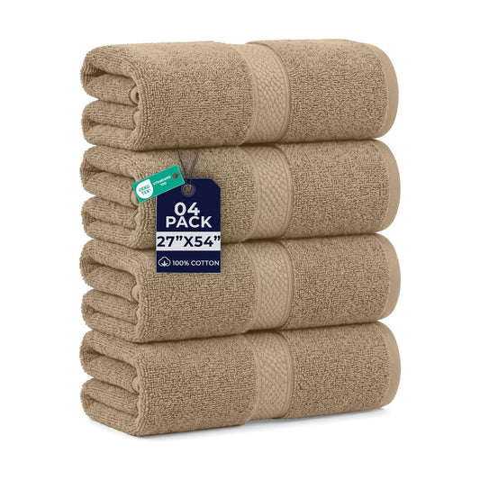 DAN RIVER 600 GSM Cotton Large Bath Towels Set of 4, 27 x 54 Inches, Tan | Larger & Lighter Weight Towels for Bathroom