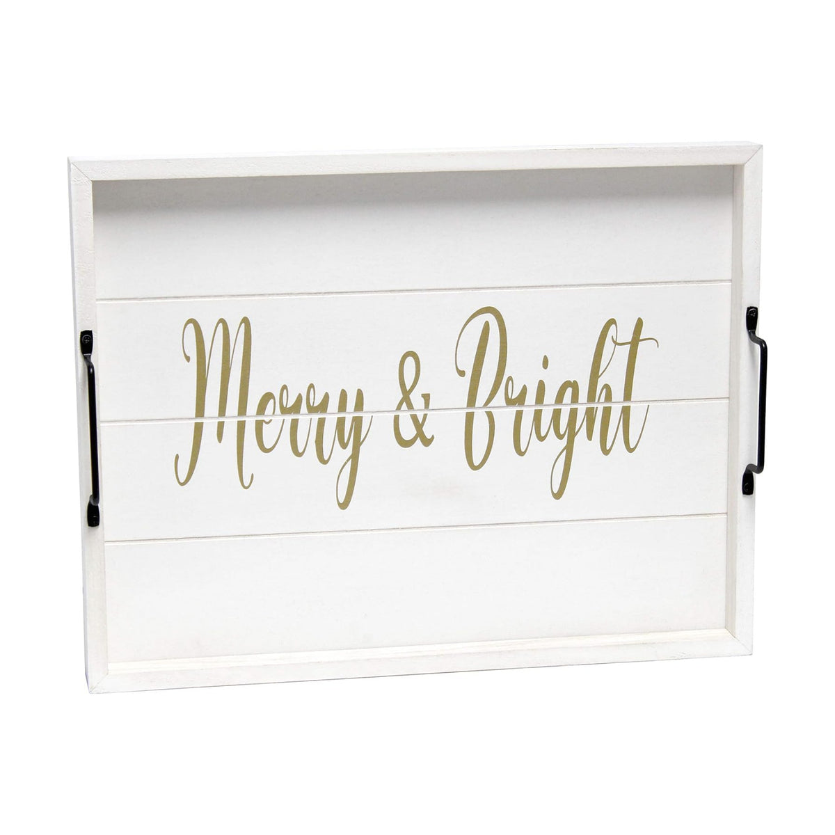 Elegant Designs HG2000-WMB Christmas Decoration 15.50" x 12", Decorative Wood Serving Tray w/Handles, White Wash Merry & Bright
