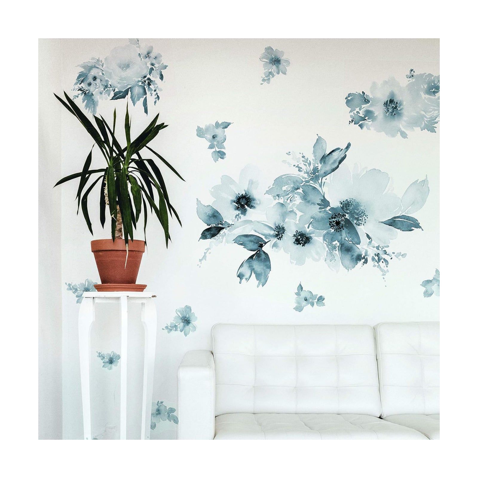 RMK4708GM Watercolor Floral Peel and Stick Wall Decals / Blue