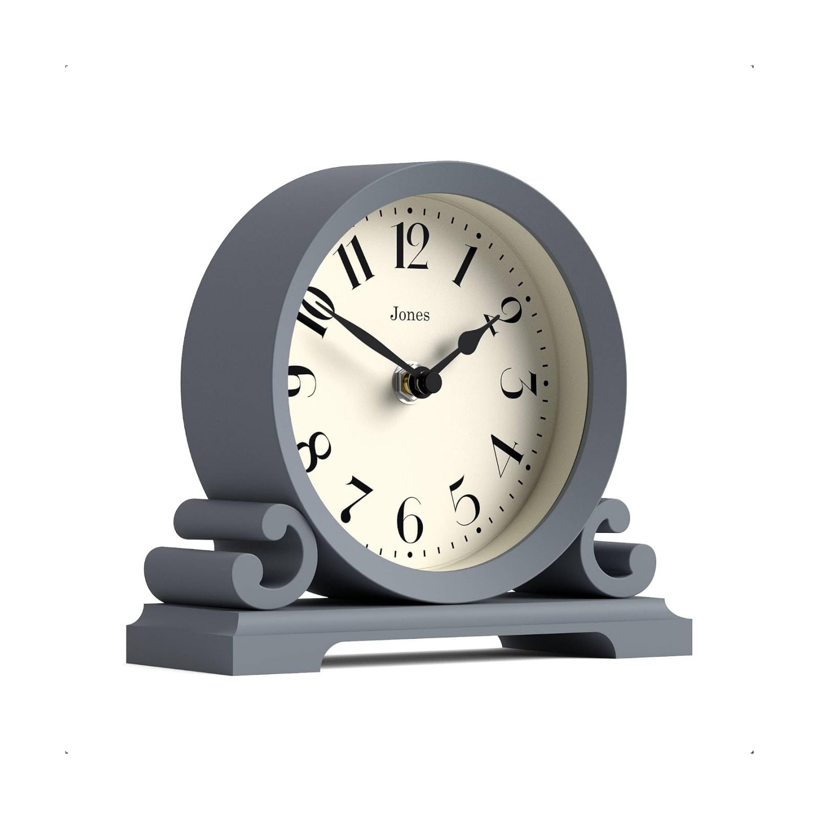 JONES CLOCKS® Saloon Mantel Clock | Small Traditional Double Scroll Design | French Navy | Contemporary Classic Style