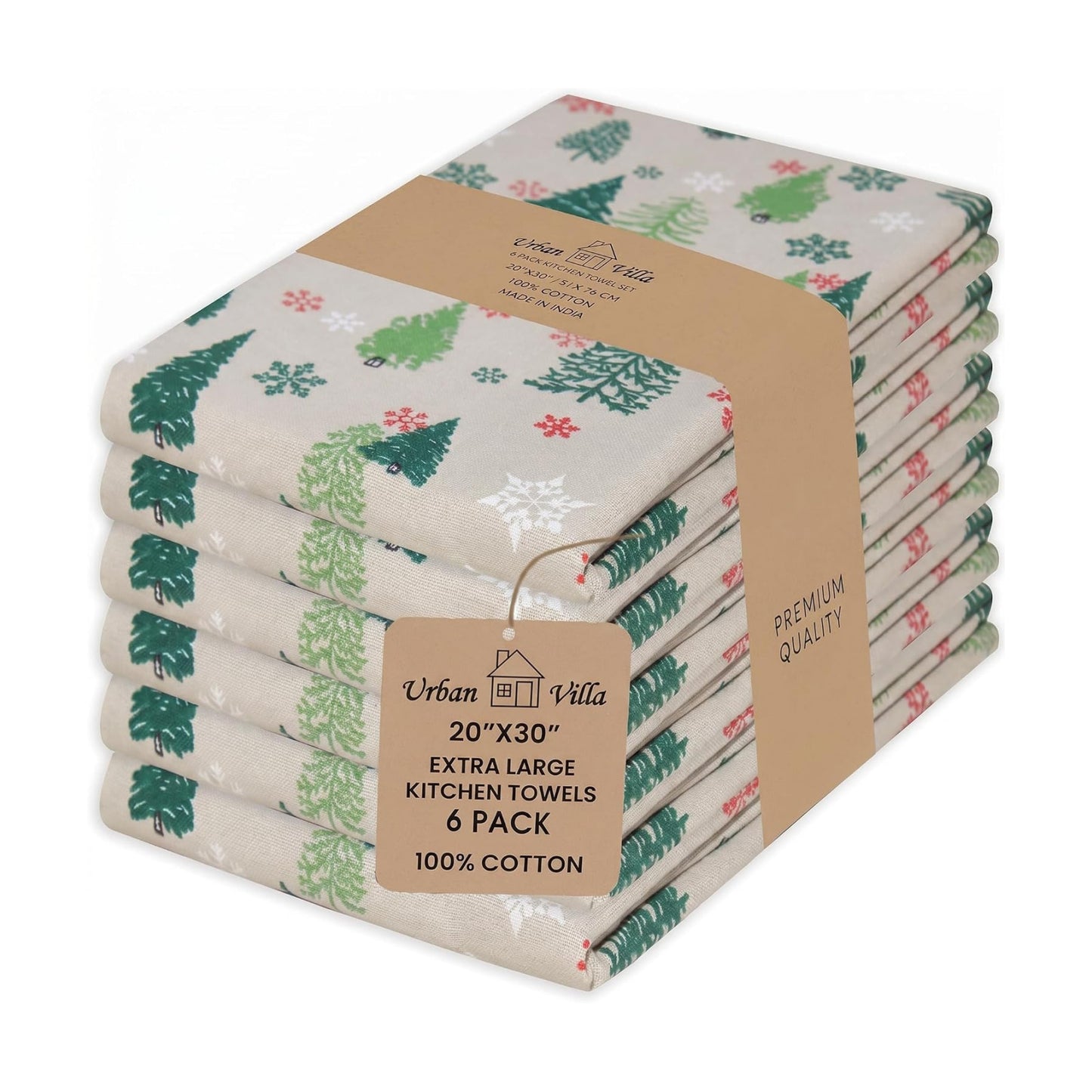 Urban Villa Kitchen Towels Cotton Dish Towels 20”x30” (Set of 6) Grn Tree Print