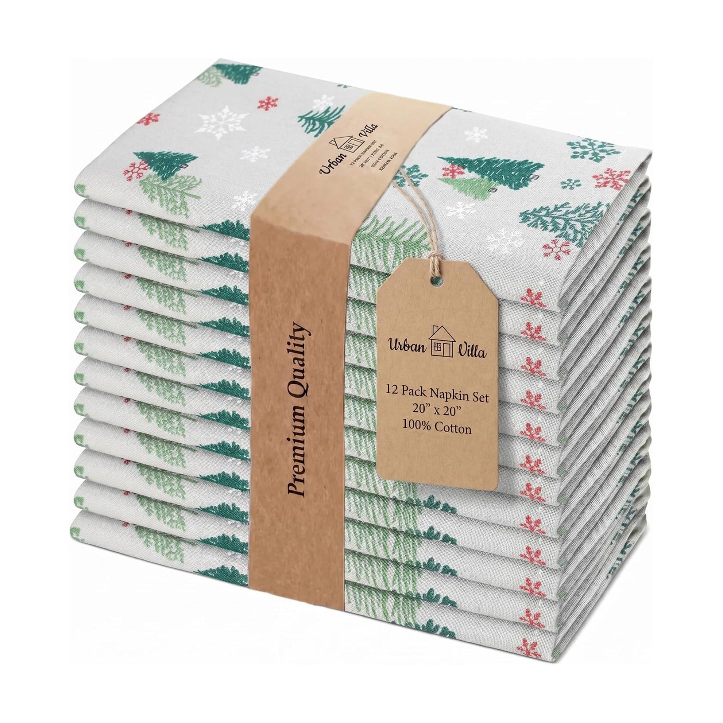 Urban Villa Cloth Napkins Cotton 20x20 (Set of 12) Greentree Print
