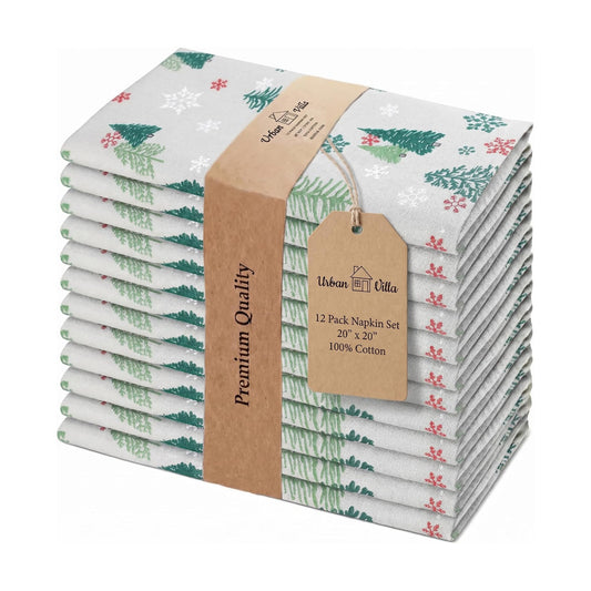 Urban Villa Cloth Napkins Cotton 20x20 (Set of 12) Greentree Print