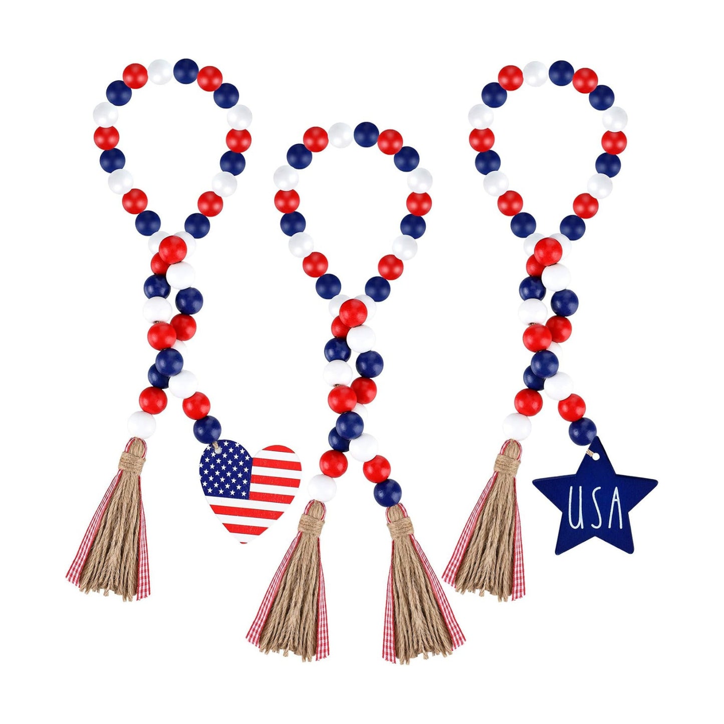 Independence Day Wood Bead Garland / Set of 3