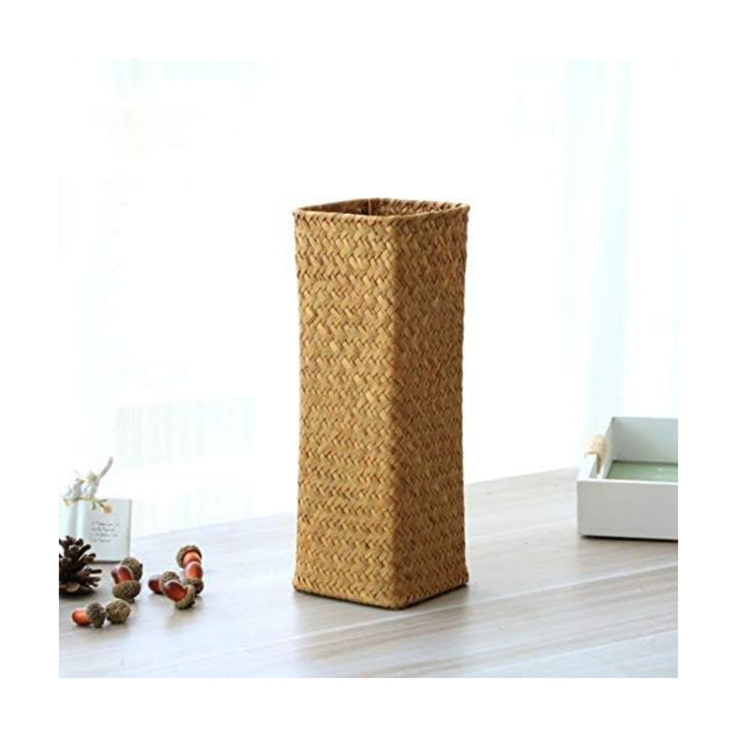 Seaweed Weave Basket Pastoral Rattan Vase Bamboo Weaving Room Flower Arranger / A / Natural