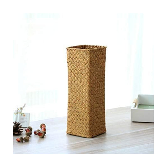 Seaweed Weave Basket Pastoral Rattan Vase Bamboo Weaving Room Flower Arranger / A / Natural