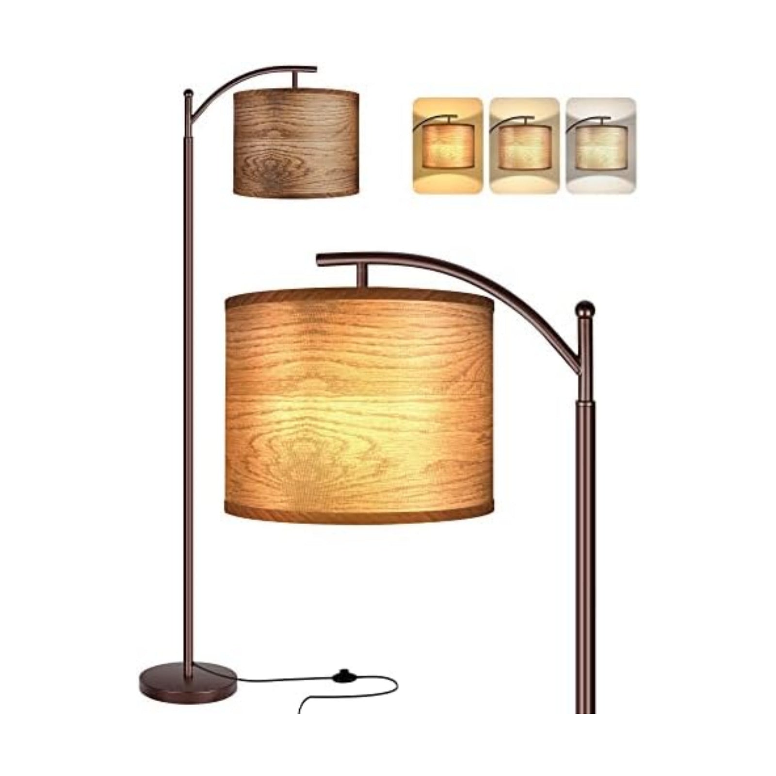 Floor Lamp for Living Room, LED Standing Lamp Tall Industrial Floor Lamp Reading for Bedroom, Office (9W LED Bulb, Wood