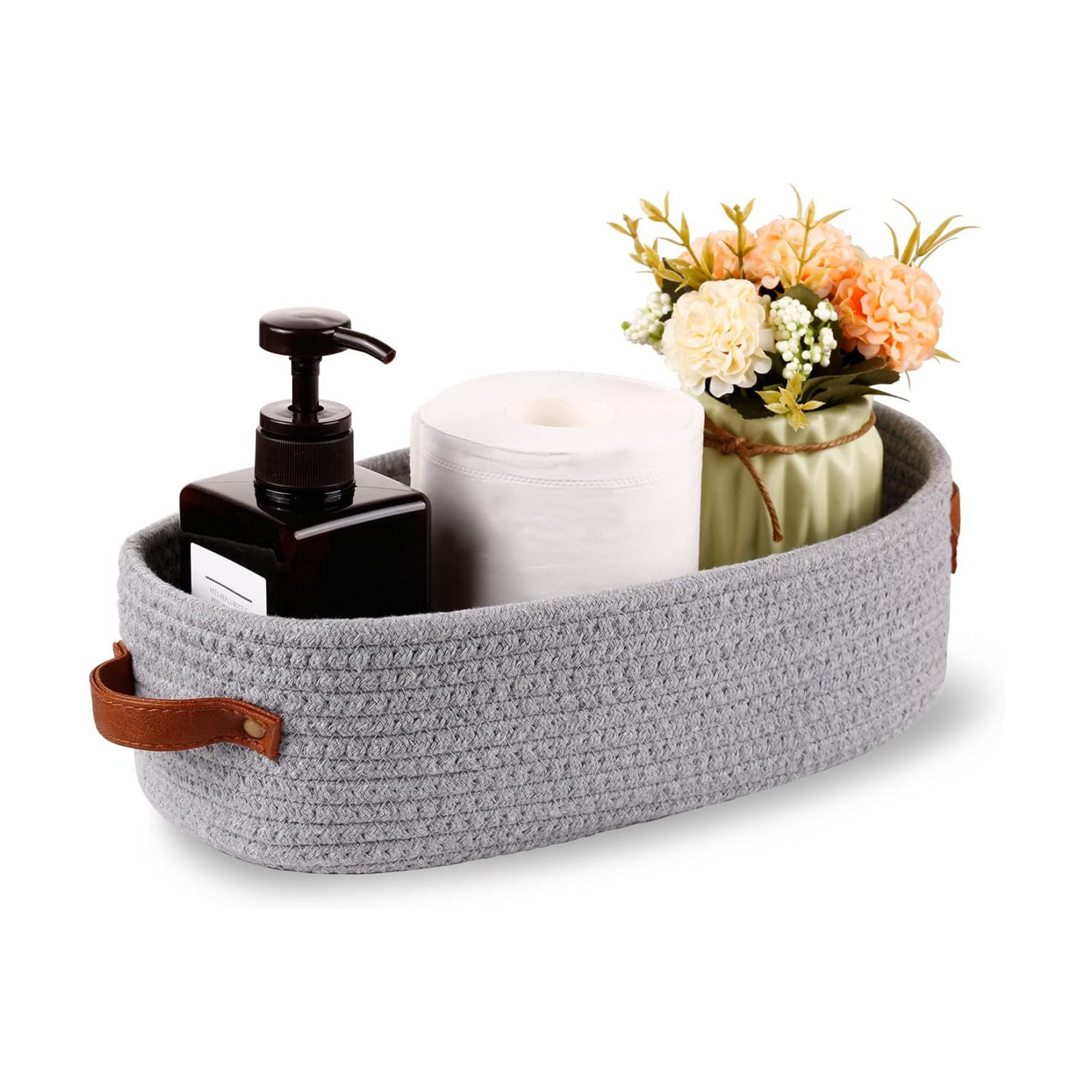Cotton Rope Small Woven Toilet Paper Room Storage Basket / Gray / 13 x 5.9 x 4