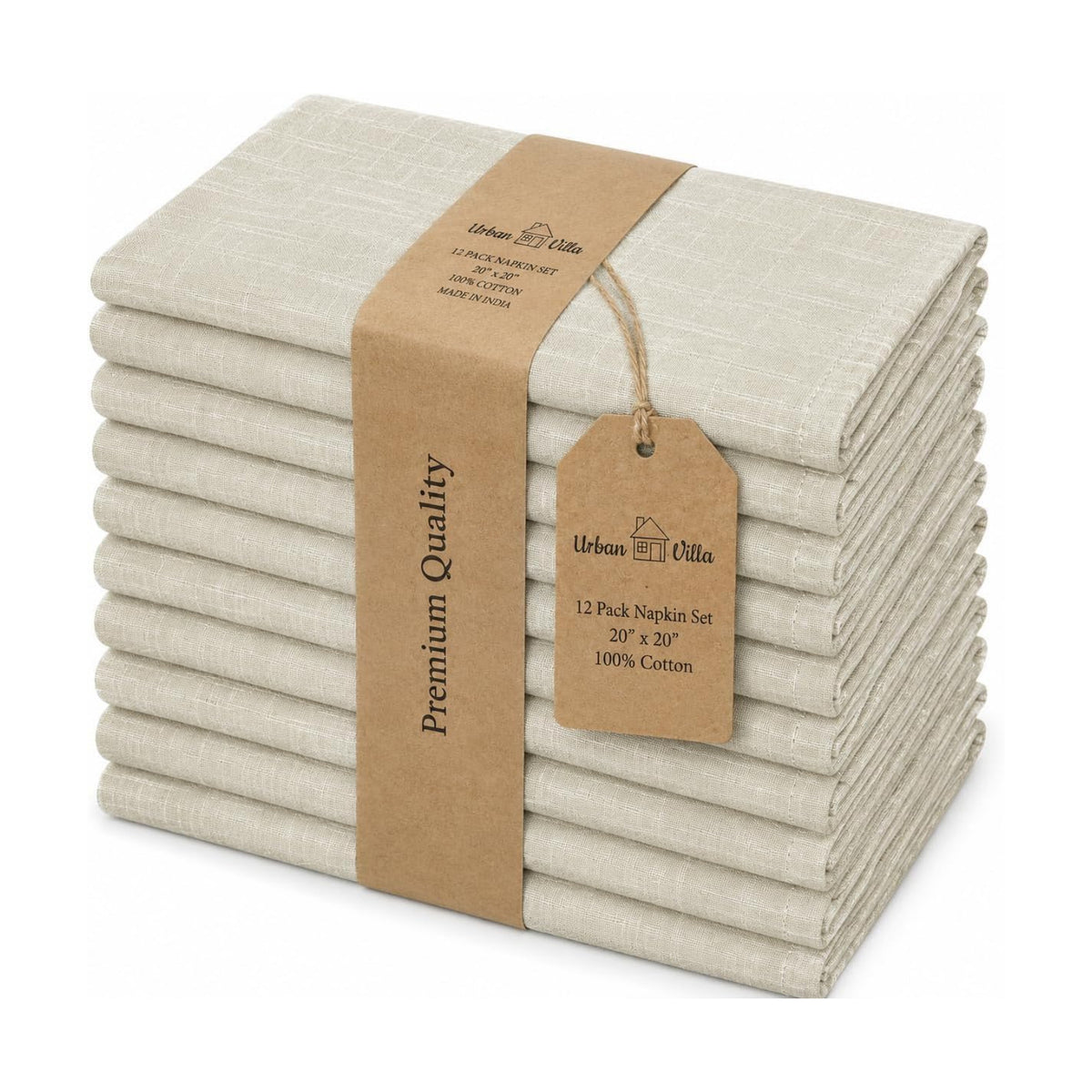 Urban Villa Cloth Napkins Cotton 20x20 (Set of 12) Beige/White
