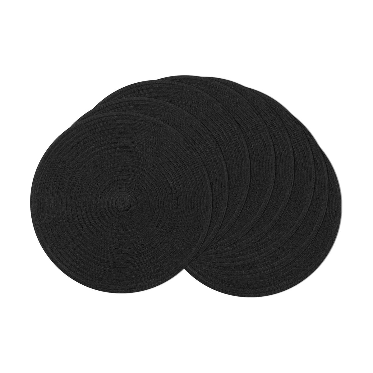 SHACOS Round Braided Placemats Set of 8 Washable Cotton Polyester Woven Round Table Mats for Dining Tables 15 inch (Black, 8)