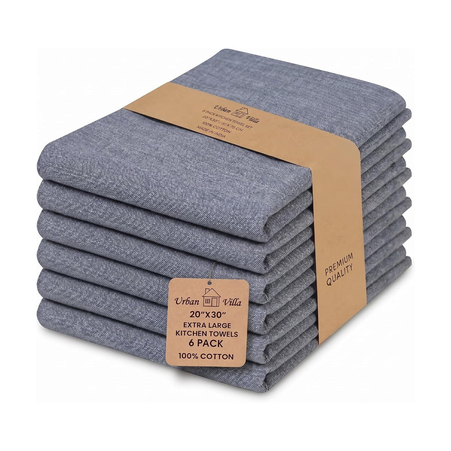 Urban Villa Kitchen Towels Premium Quality 100% Cotton Solid Kitchen Towels Set of 6 Ultra Soft Size 20X30 Inches