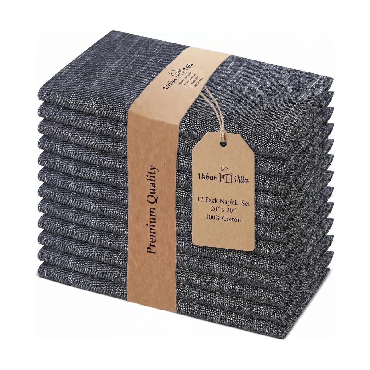 Urban Villa Cloth Napkins Cotton 20x20 (Set of 12) Black/White