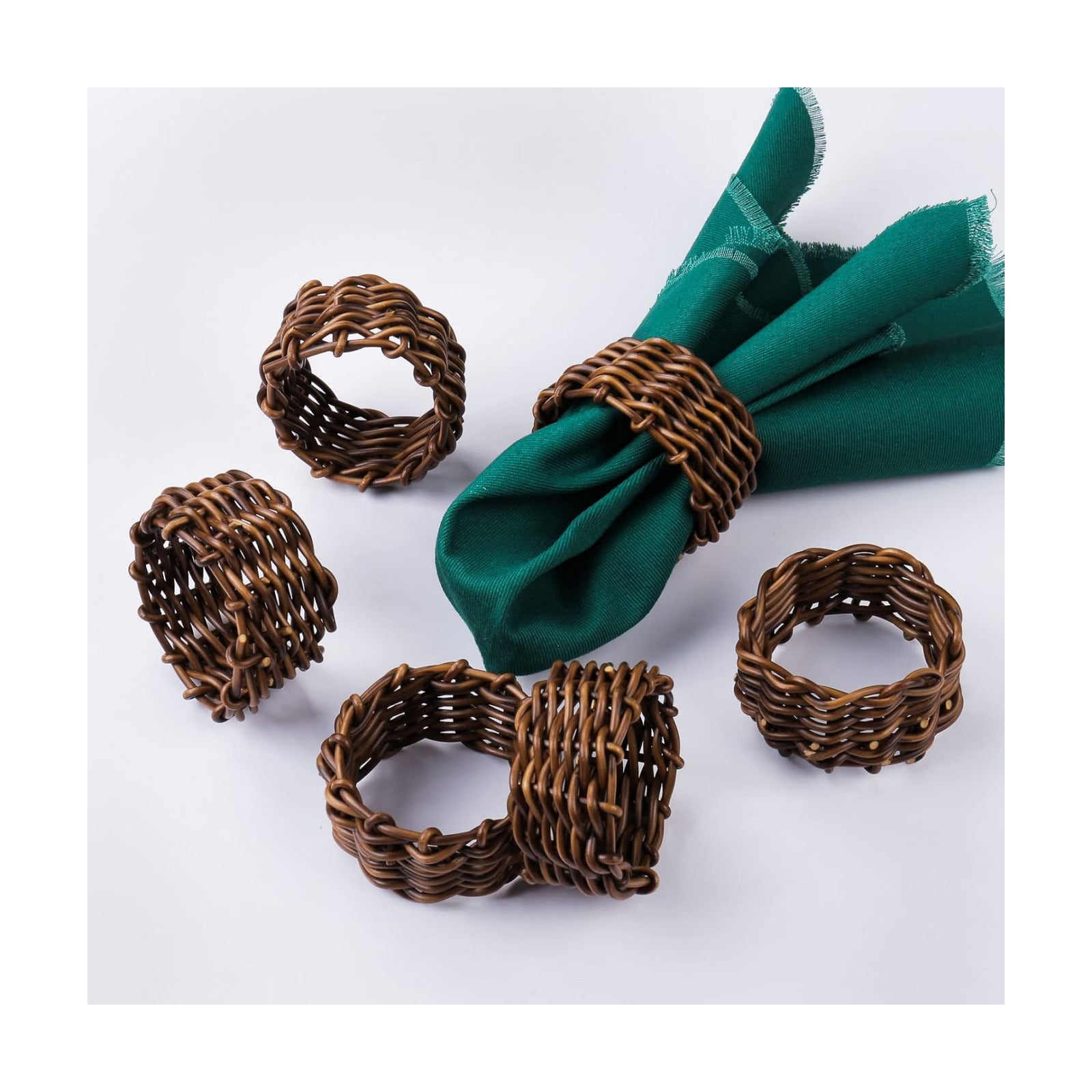 Napkin Buckles Holder Bulk for Farmhouse / Rattan / Natural / Set of 6