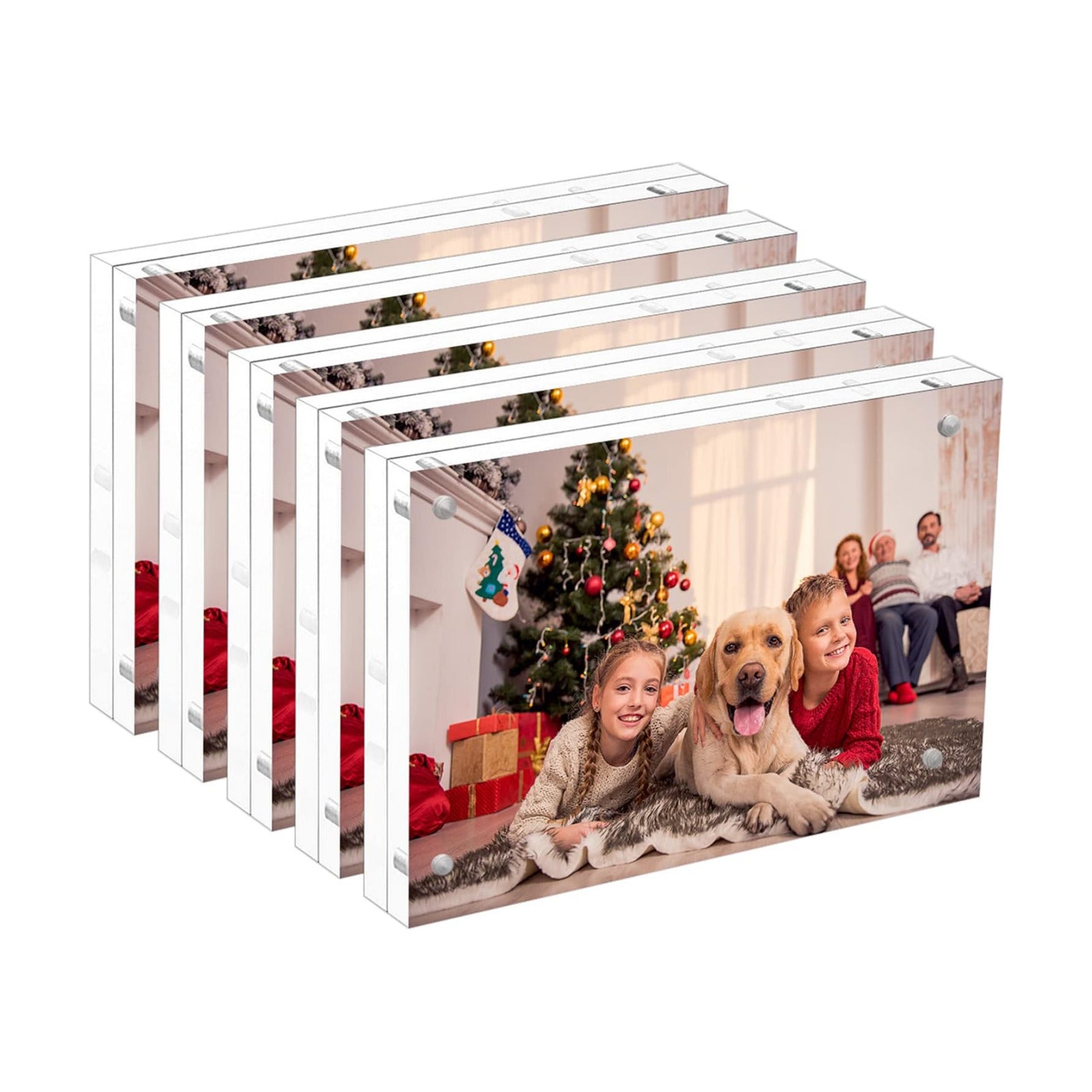 NIUBEE 5x7 Acrylic Picture Frame 5 Pack, 20% Thicker Block Clear Double Sided Photo Postcard Display