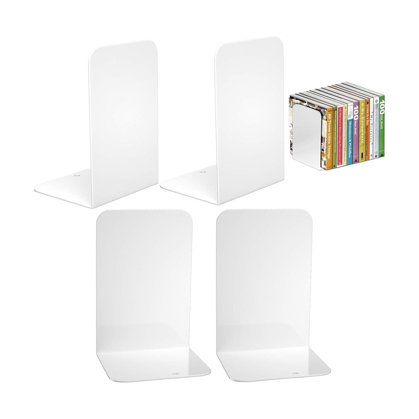 Metal Shelf Book Ends / White 2 Pairs Bookends