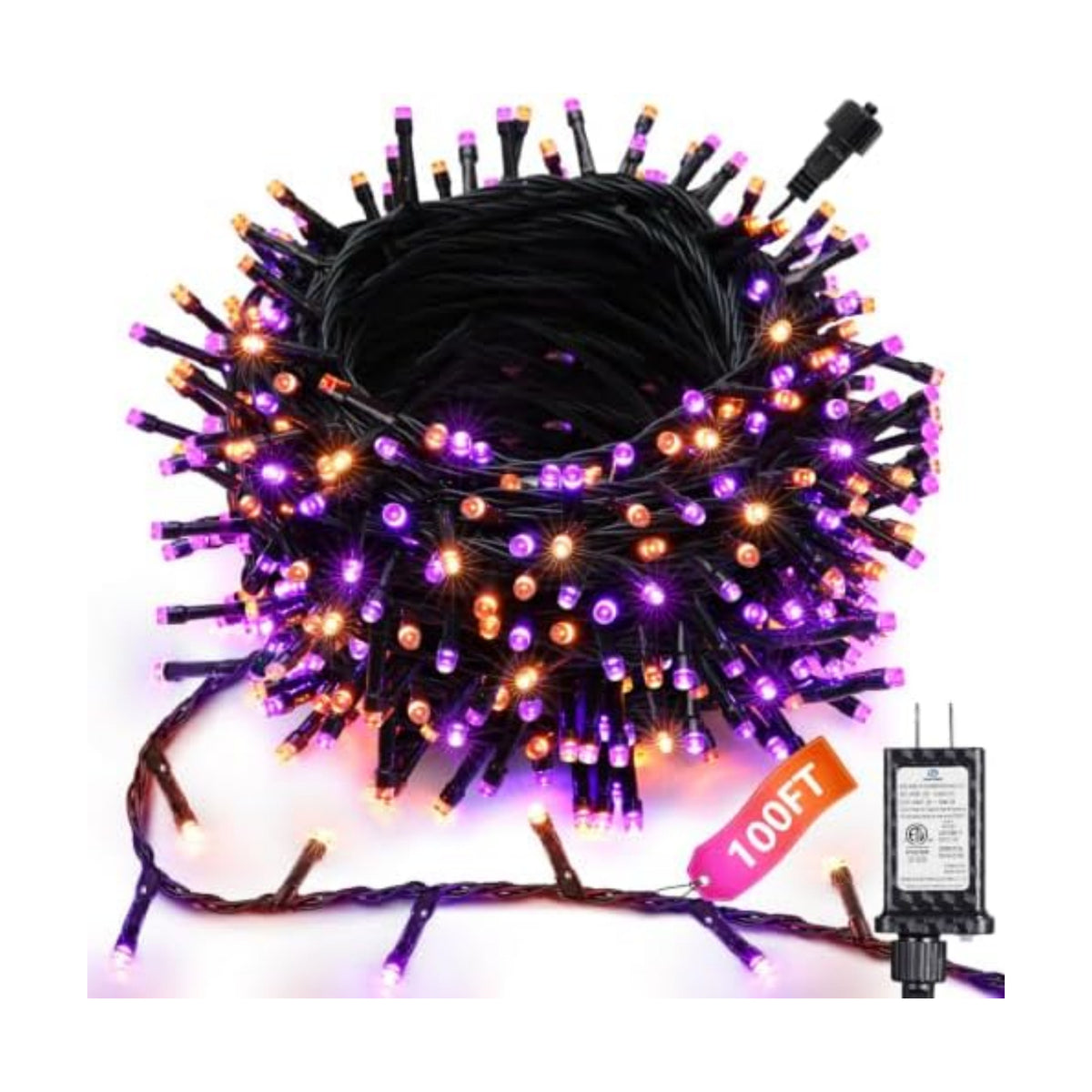 Joomer Orange Purple Halloween Lights, 100FT 300LED Plug-in String Lights