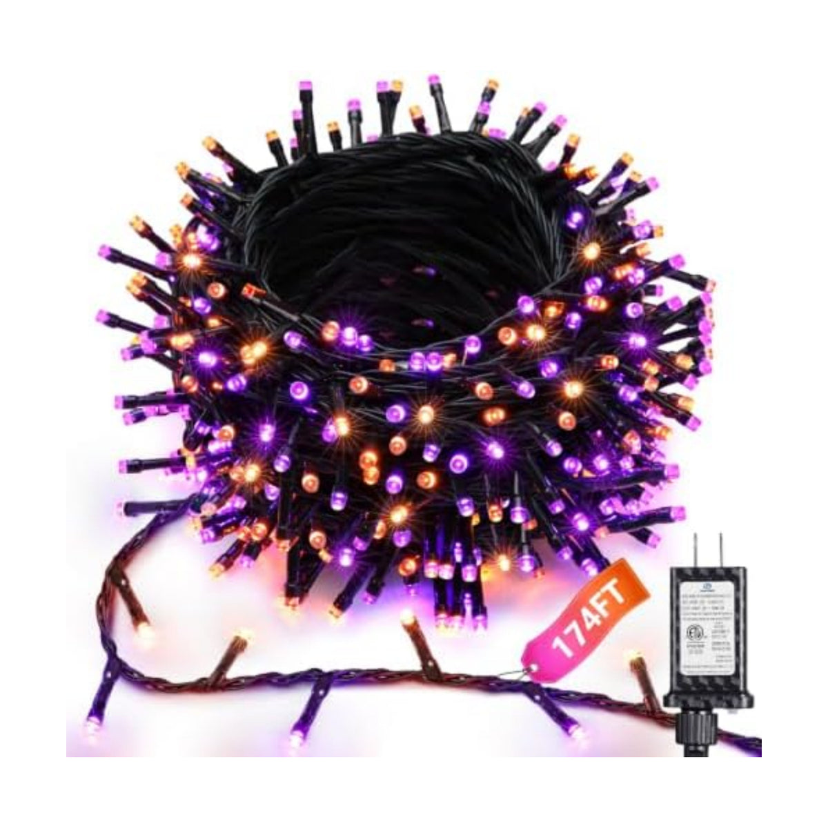 Joomer Orange Purple Halloween Lights, 174FT 500LED Plugin Non-Connectable