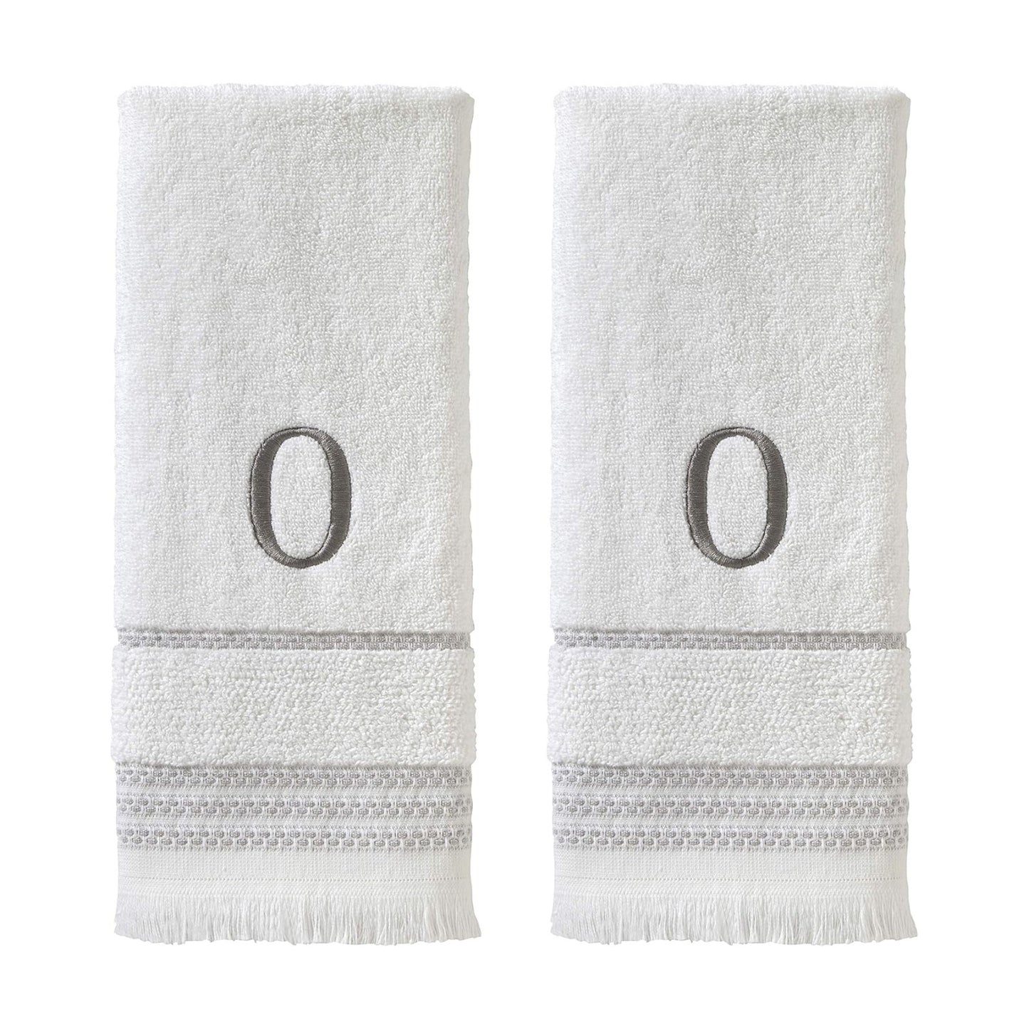 SKL Home Casual Monogram Hand Towel Set-2pc, Embroidered O, White | Available in letters A-Z. Personalized style for