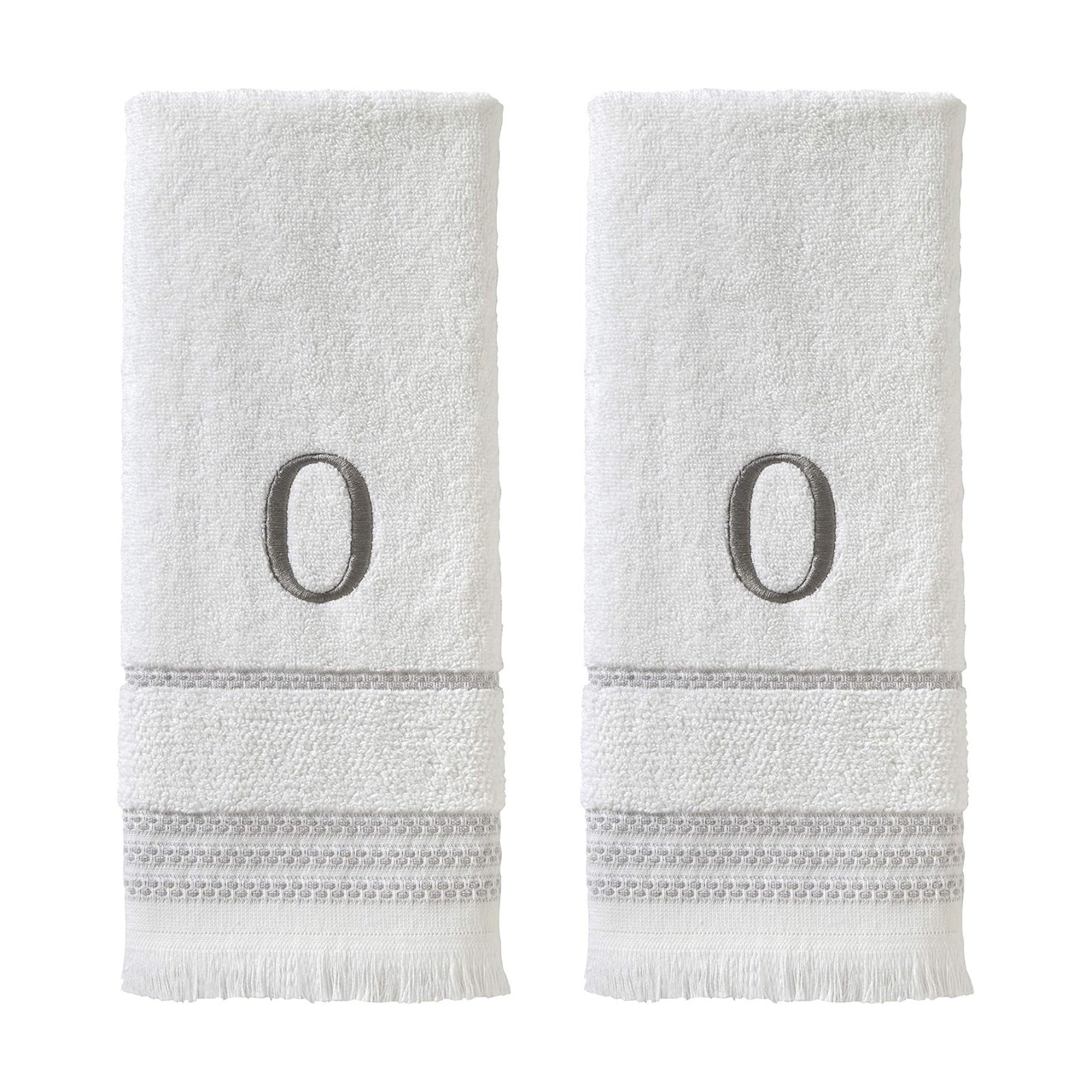 SKL Home Casual Monogram Hand Towel Set-2pc, Embroidered O, White | Available in letters A-Z. Personalized style for