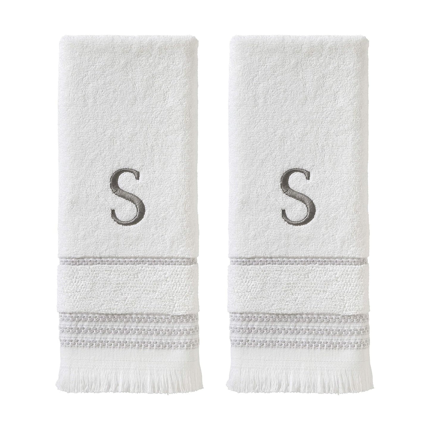 SKL Home Casual Monogram Hand Towel Set-2pc, Embroidered S, White | Available in letters A-Z. Personalized style for