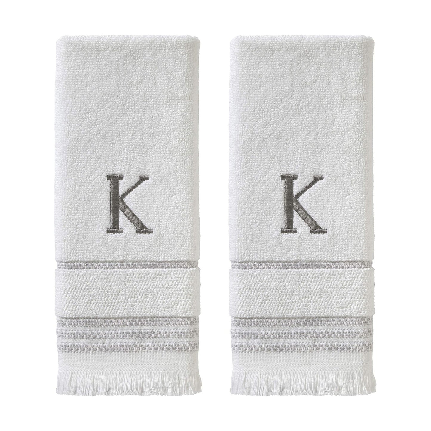SKL Home Casual Monogram Hand Towel Set-2pc, Embroidered K, White | Available in letters A-Z. Personalized style for