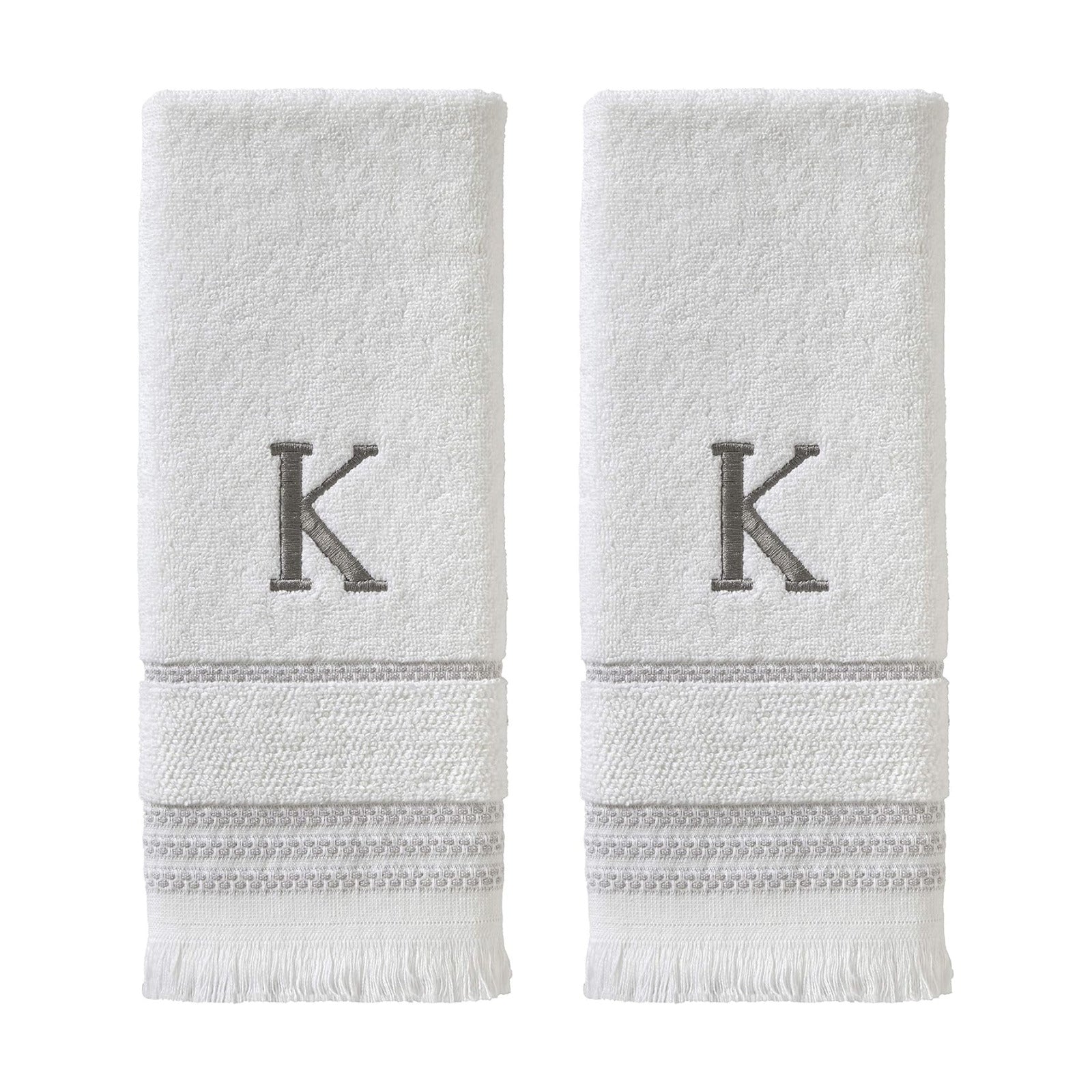 SKL Home Casual Monogram Hand Towel Set-2pc, Embroidered K, White | Available in letters A-Z. Personalized style for