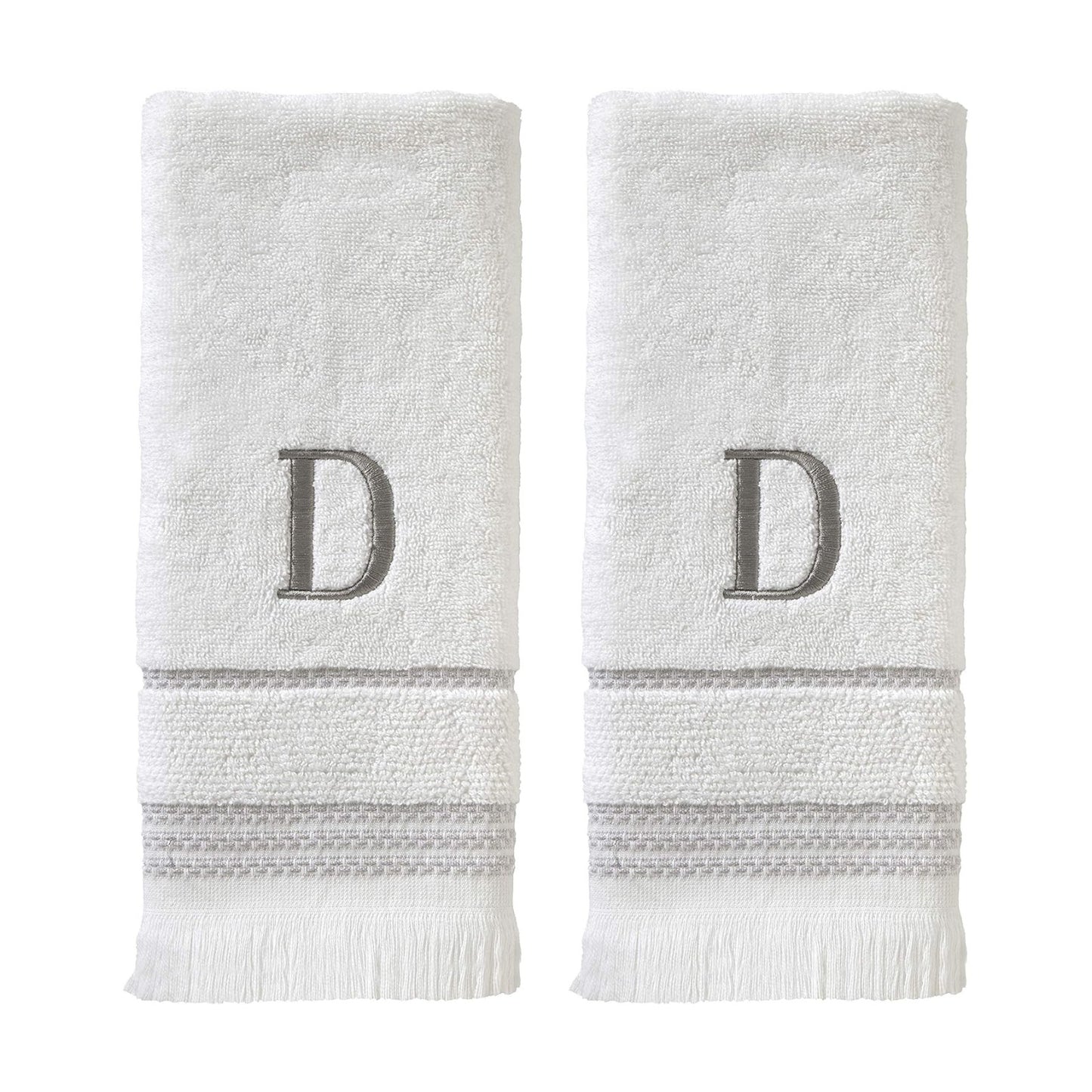 SKL Home Casual Monogram Hand Towel Set-2pc, Embroidered D, White | Available in letters A-Z. Personalized style for