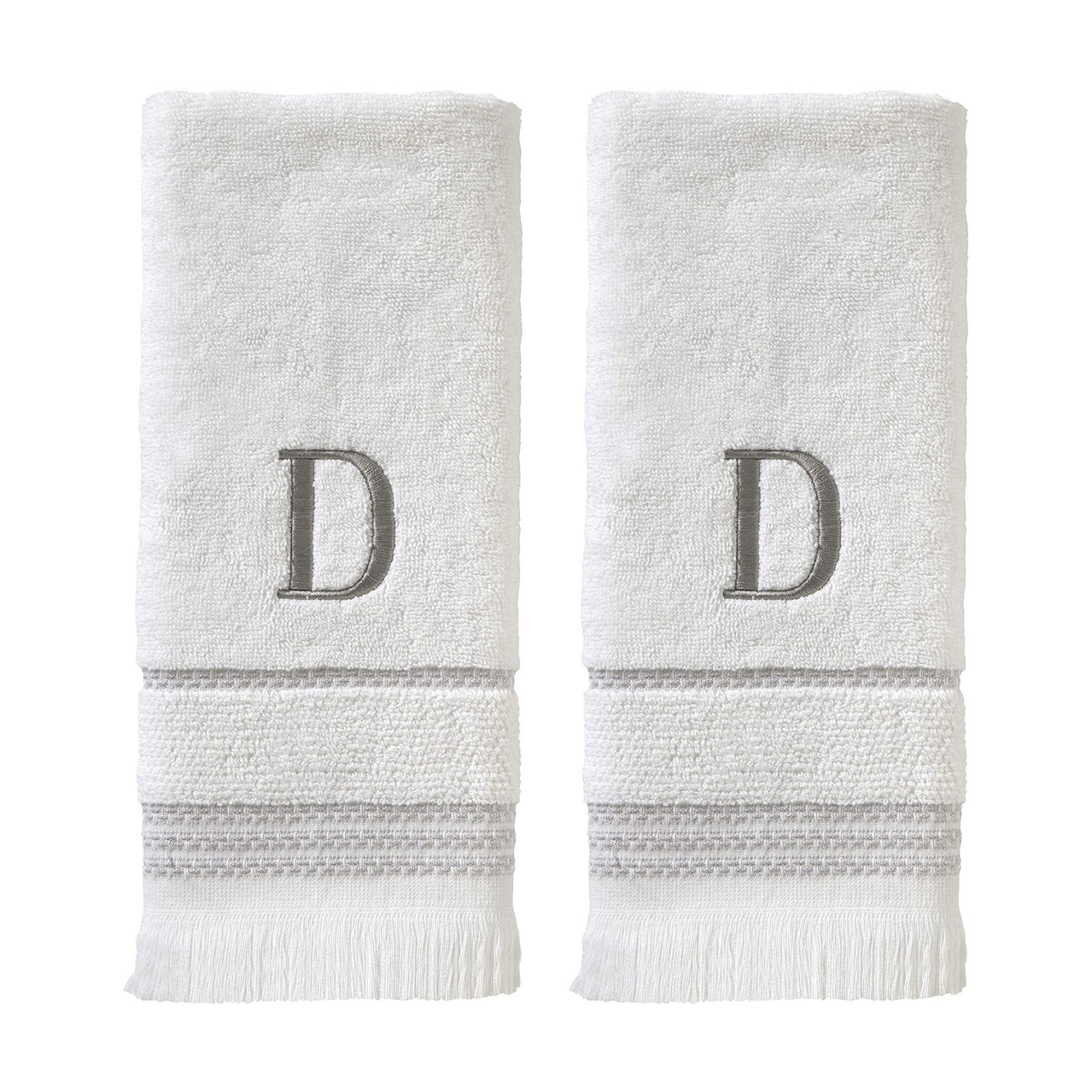 SKL Home Casual Monogram Hand Towel Set-2pc, Embroidered D, White | Available in letters A-Z. Personalized style for