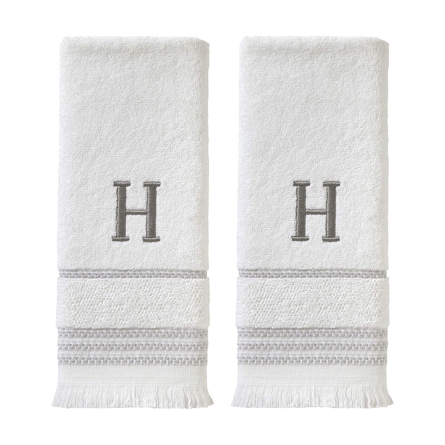 SKL Home Casual Monogram Hand Towel Set-2pc, Embroidered H, White | Available in letters A-Z. Personalized style for