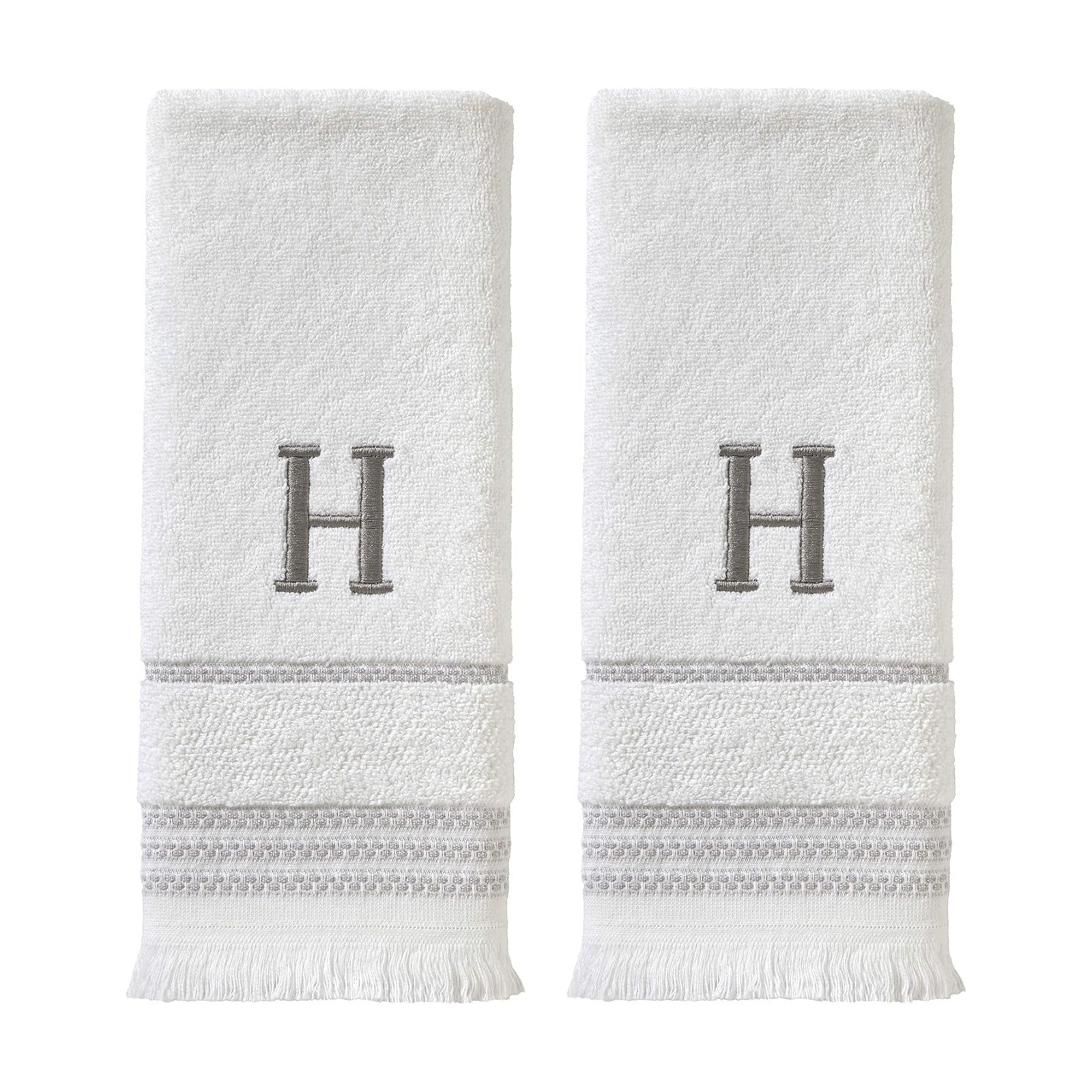 SKL Home Casual Monogram Hand Towel Set-2pc, Embroidered H, White | Available in letters A-Z. Personalized style for