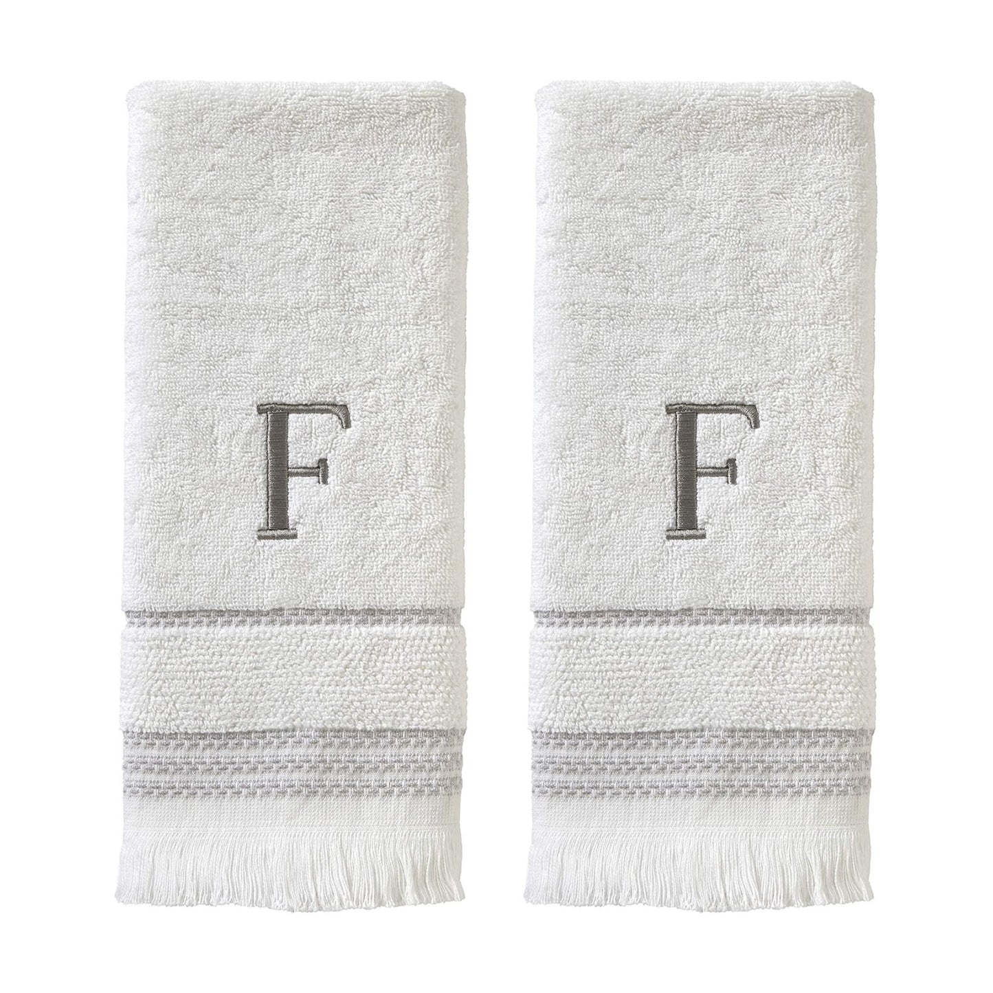SKL Home Casual Monogram Hand Towel Set-2pc, Embroidered F, White | Available in letters A-Z. Personalized style for