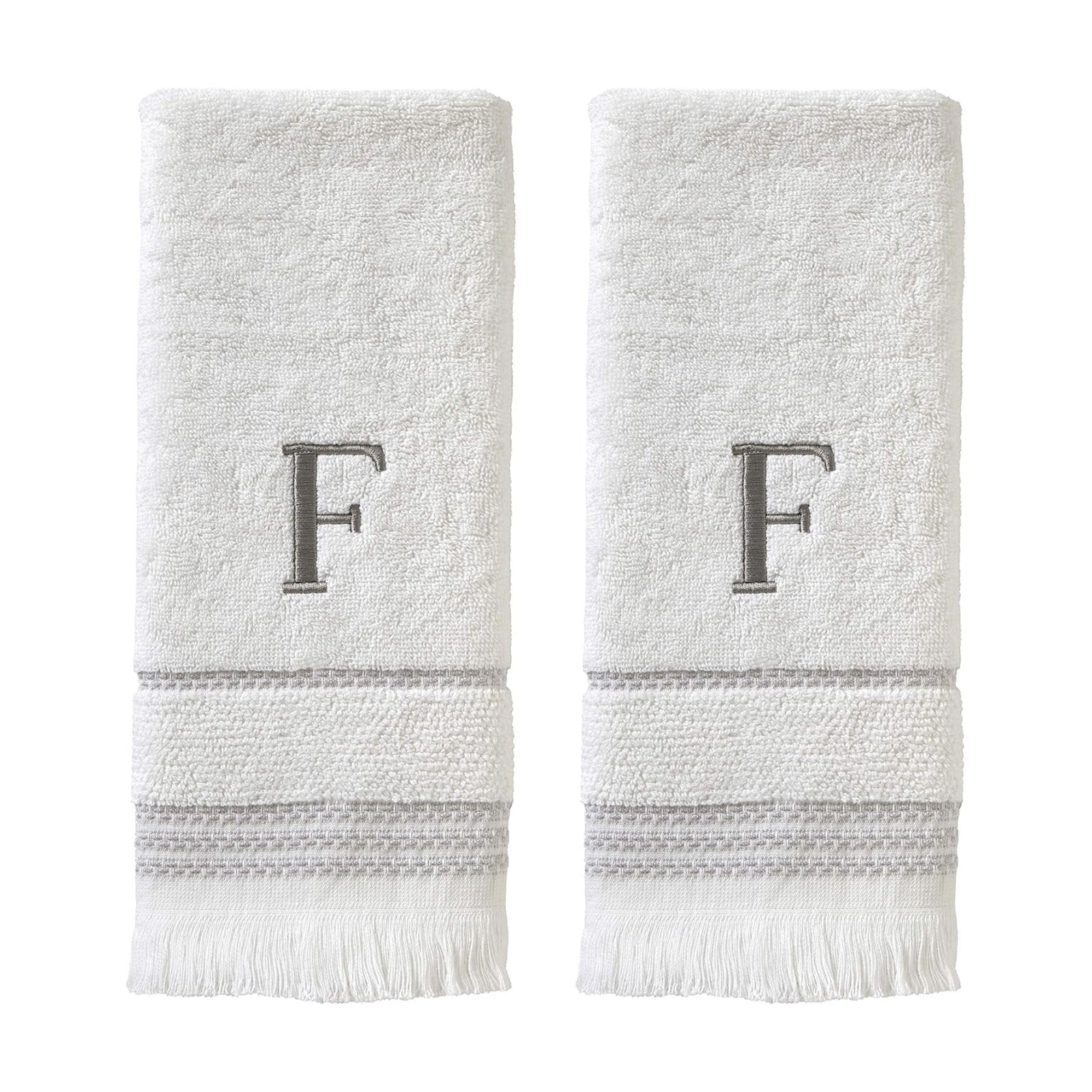 SKL Home Casual Monogram Hand Towel Set-2pc, Embroidered F, White | Available in letters A-Z. Personalized style for