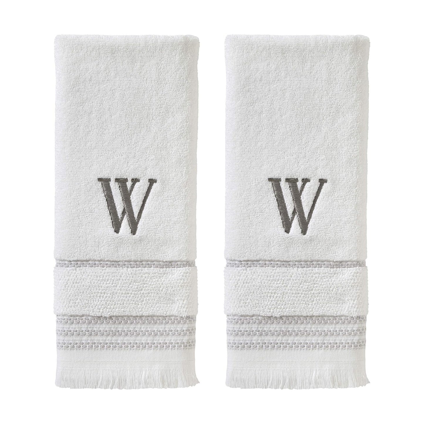 SKL Home Casual Monogram Hand Towel Set-2pc, Embroidered W, White | Available in letters A-Z. Personalized style for