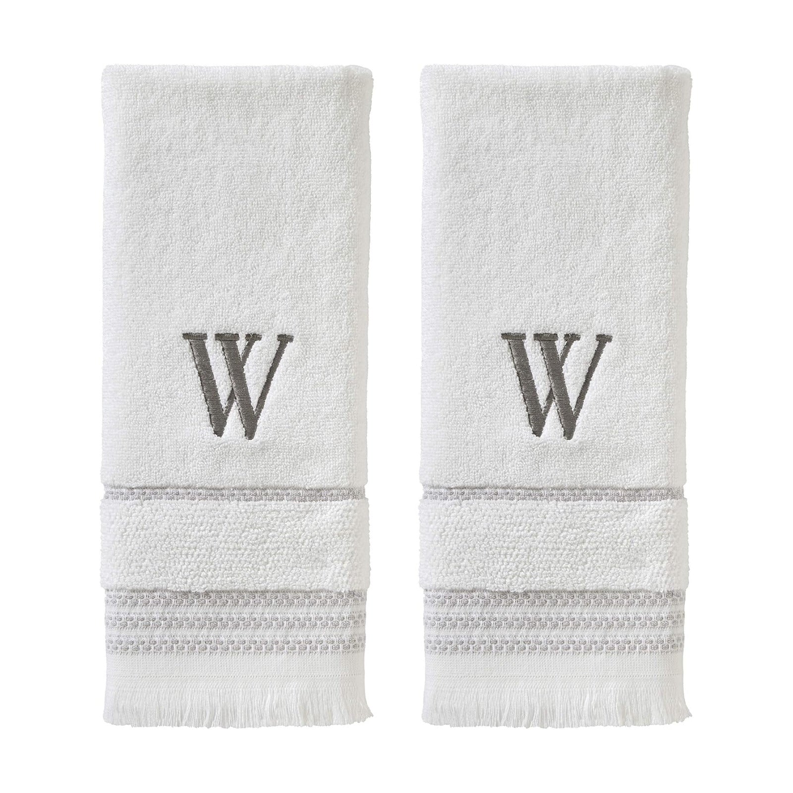 SKL Home Casual Monogram Hand Towel Set-2pc, Embroidered W, White | Available in letters A-Z. Personalized style for