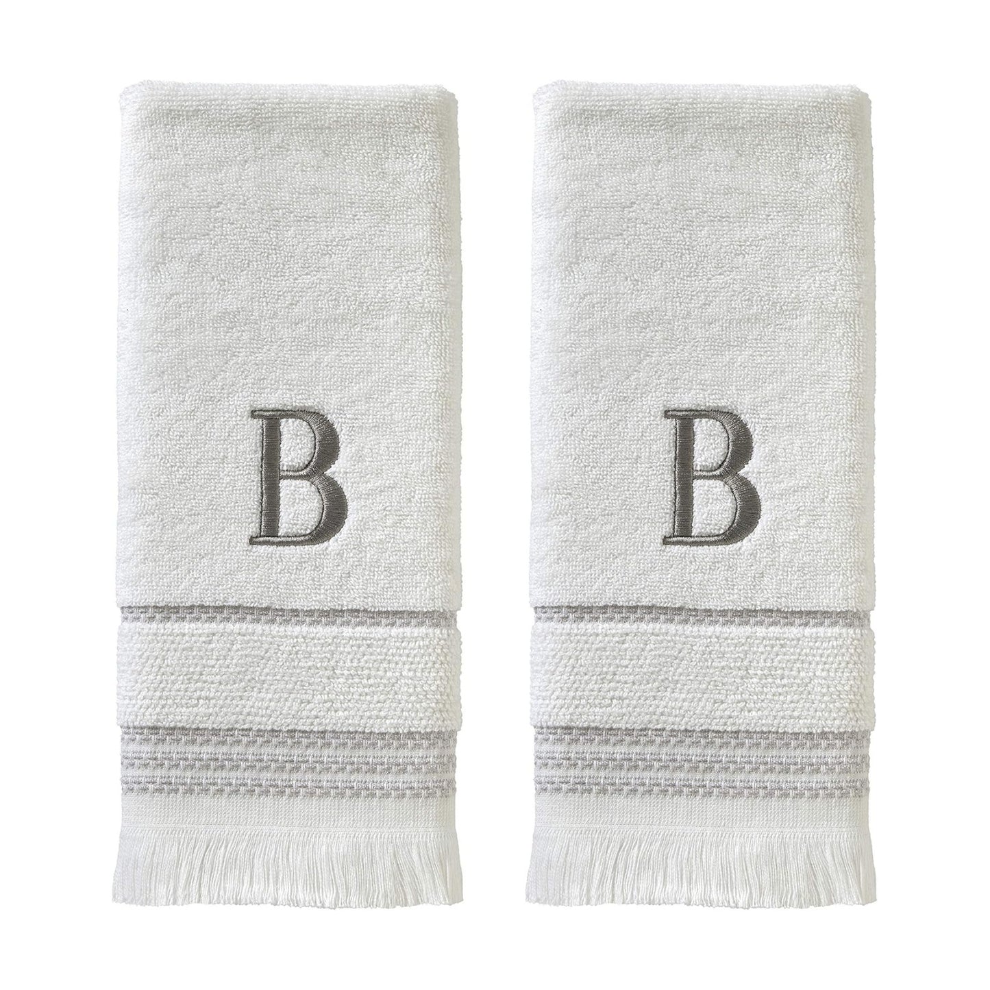 SKL Home Casual Monogram Hand Towel Set-2pc, Embroidered B, White | Available in letters A-Z. Personalized style for