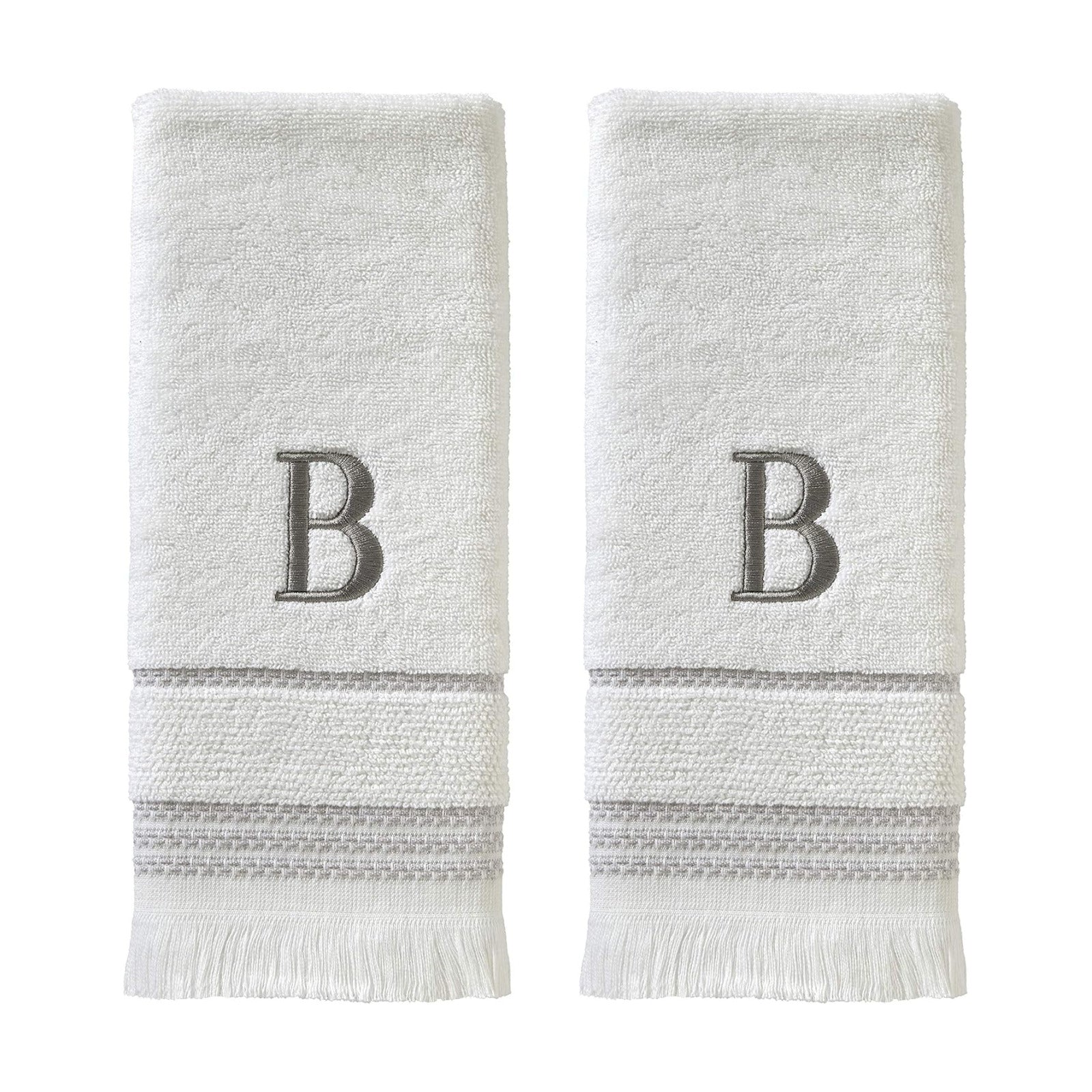 SKL Home Casual Monogram Hand Towel Set-2pc, Embroidered B, White | Available in letters A-Z. Personalized style for