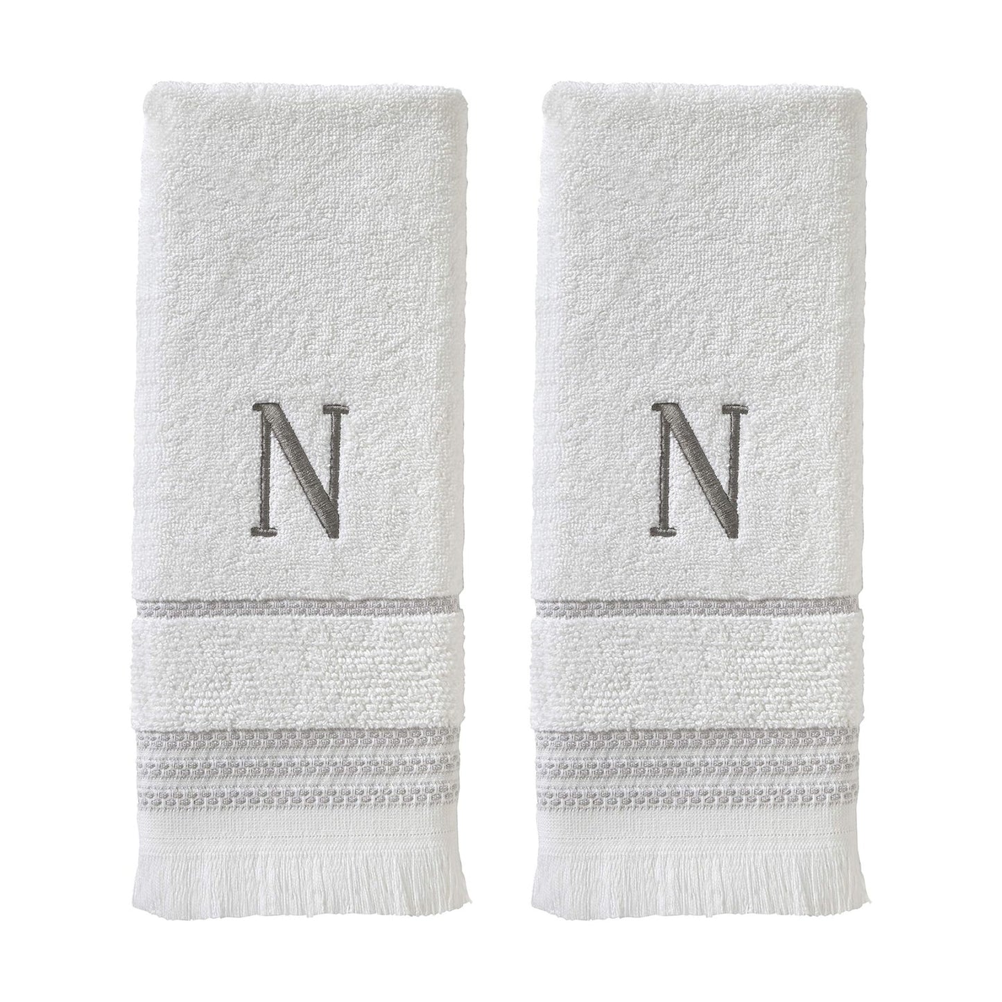 SKL Home Casual Monogram Hand Towel Set-2pc, Embroidered N, White | Available in letters A-Z. Personalized style for