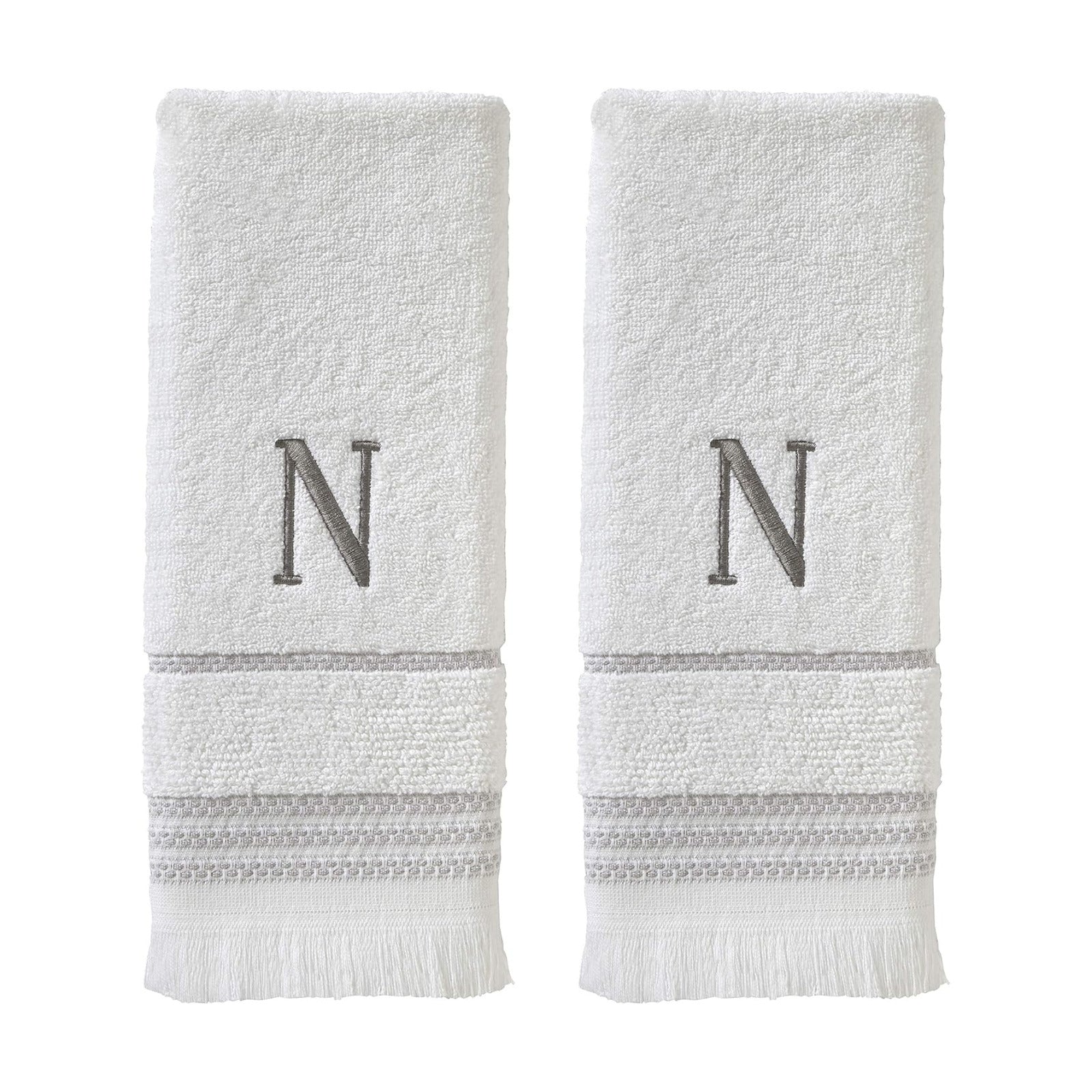 SKL Home Casual Monogram Hand Towel Set-2pc, Embroidered N, White | Available in letters A-Z. Personalized style for