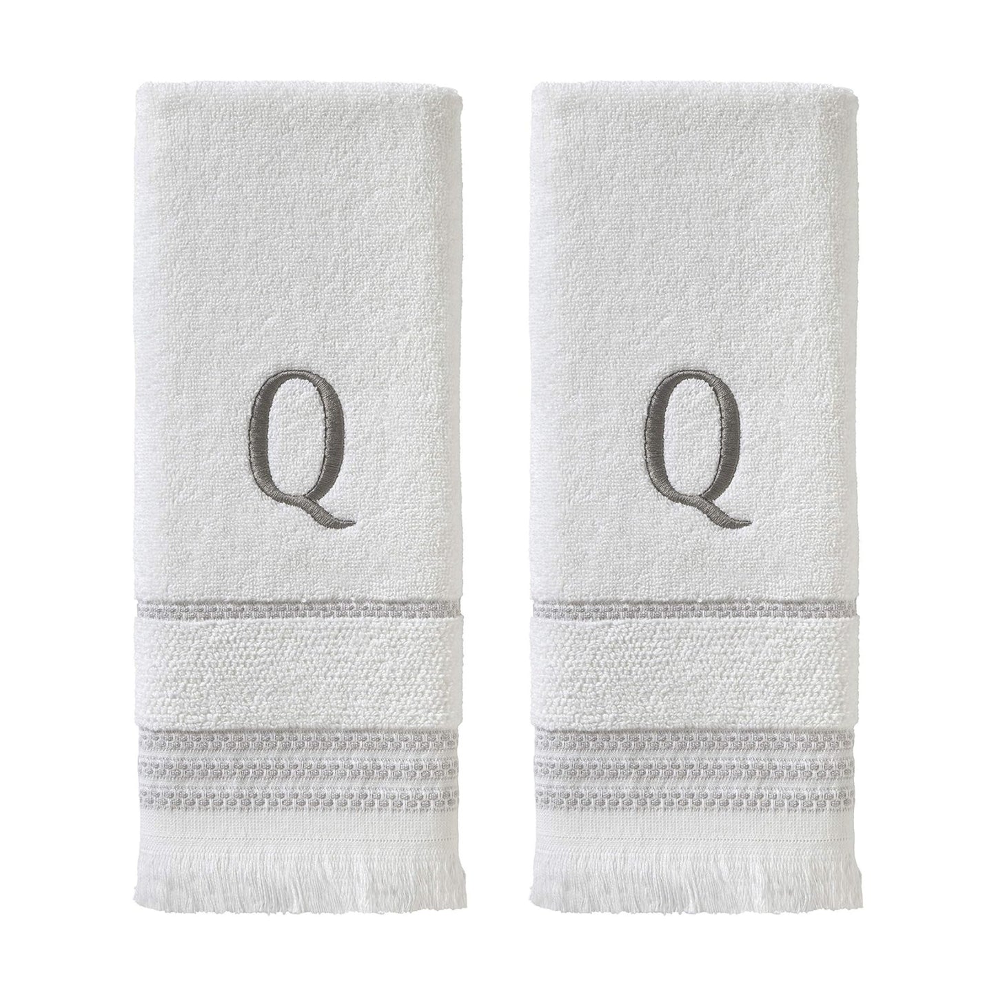 SKL Home Casual Monogram Hand Towel Set-2pc, Embroidered Q, White | Available in letters A-Z. Personalized style for
