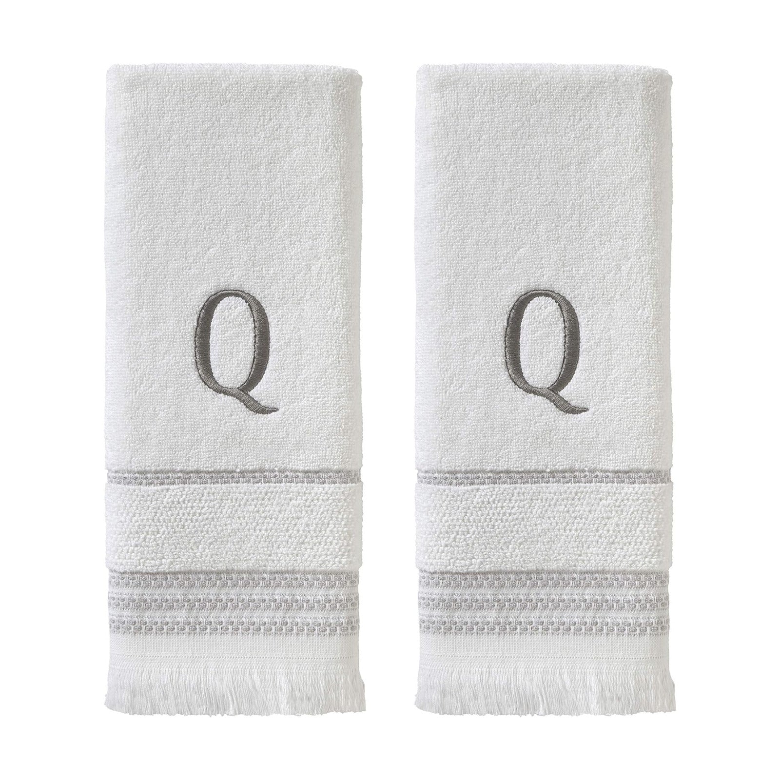 SKL Home Casual Monogram Hand Towel Set-2pc, Embroidered Q, White | Available in letters A-Z. Personalized style for