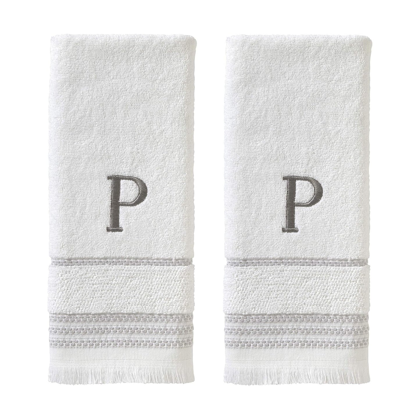 SKL Home Casual Monogram Hand Towel Set-2pc, Embroidered P, White | Available in letters A-Z. Personalized style for