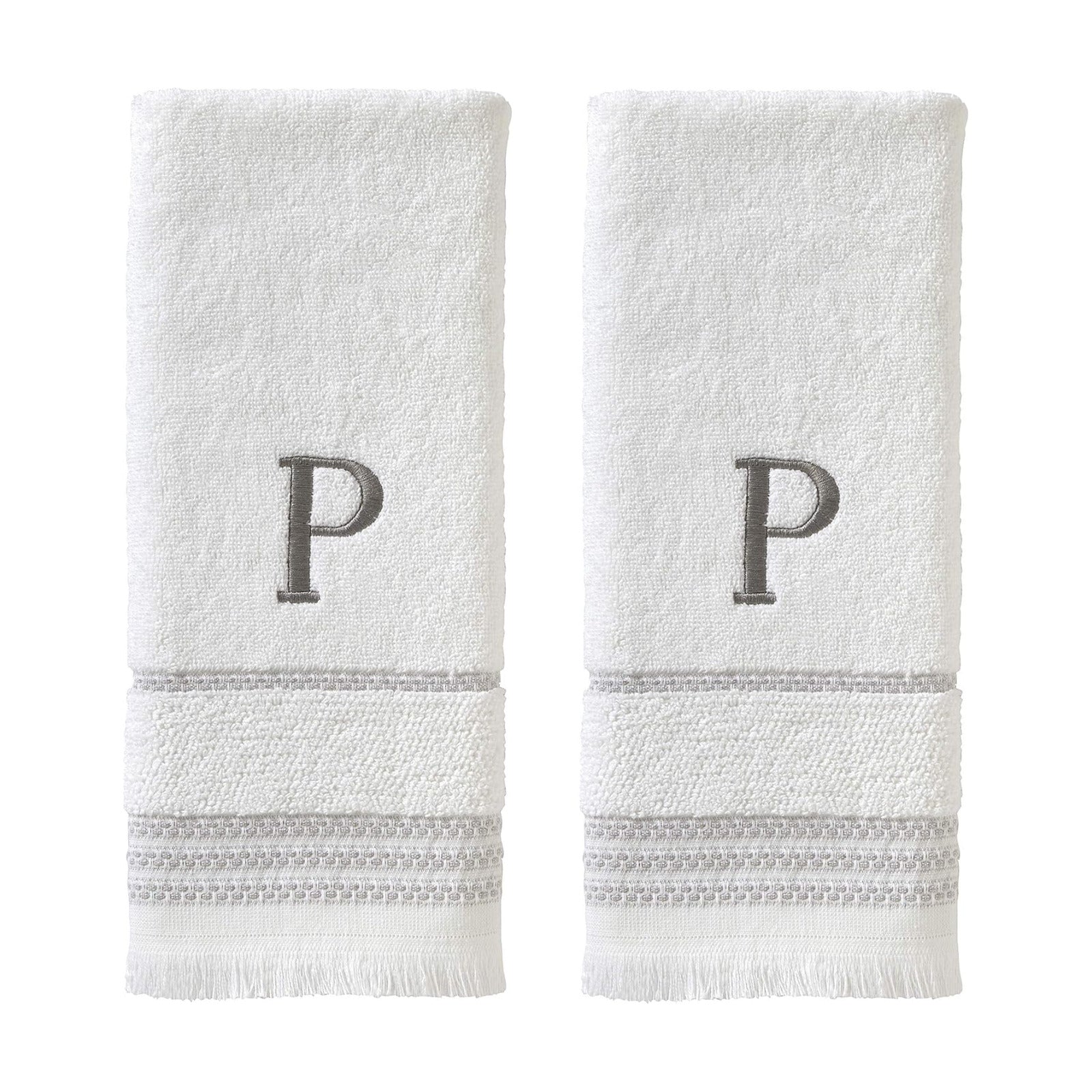 SKL Home Casual Monogram Hand Towel Set-2pc, Embroidered P, White | Available in letters A-Z. Personalized style for